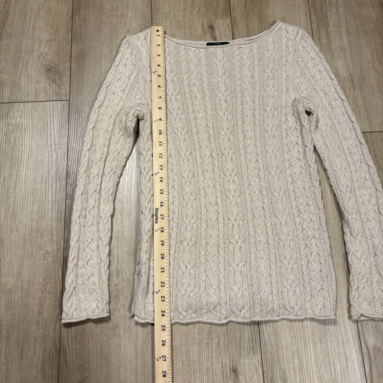 LRL Lauren Jeans Co Ralph Lauren Cable Knit Sweater Beige Cotton Roll Neck Small