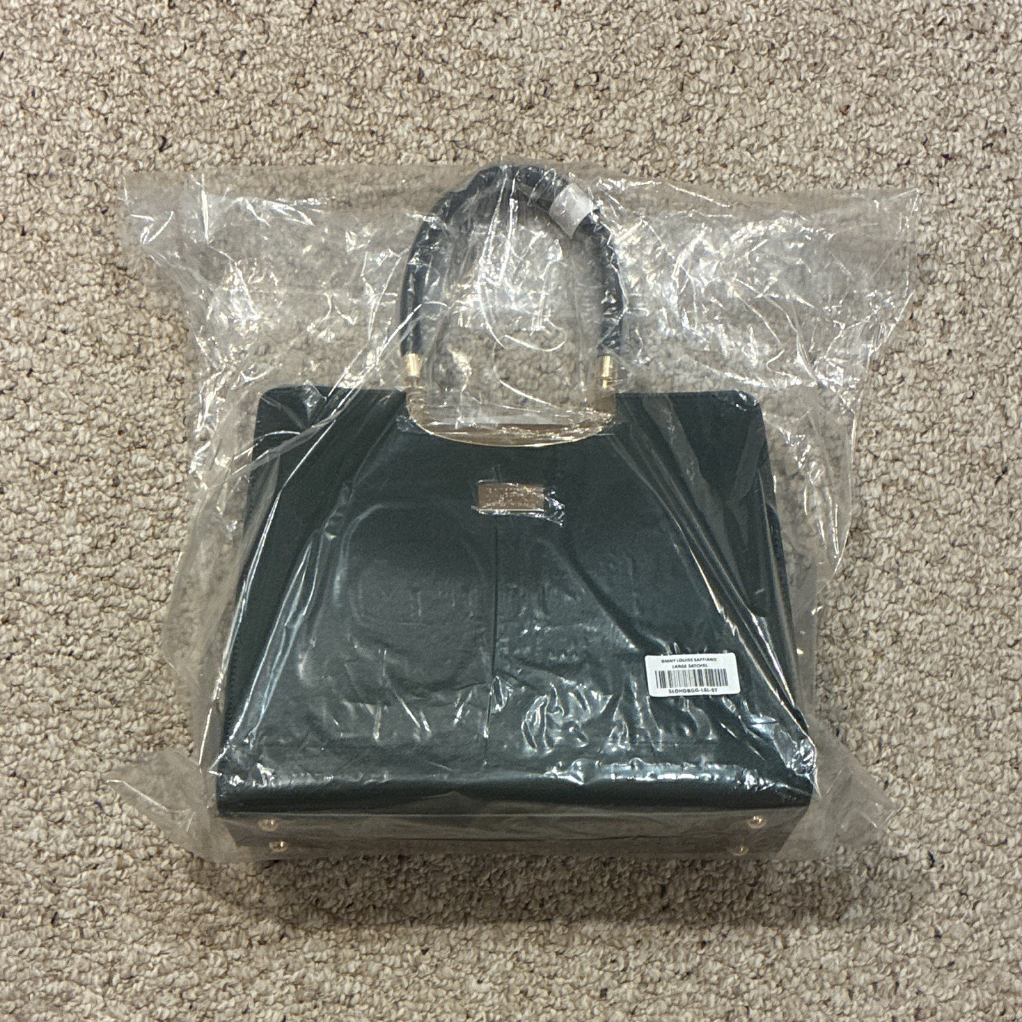 Badgley Mischka Black Satchel Top Handle Zip, Detachable Strap, Gold Hardware