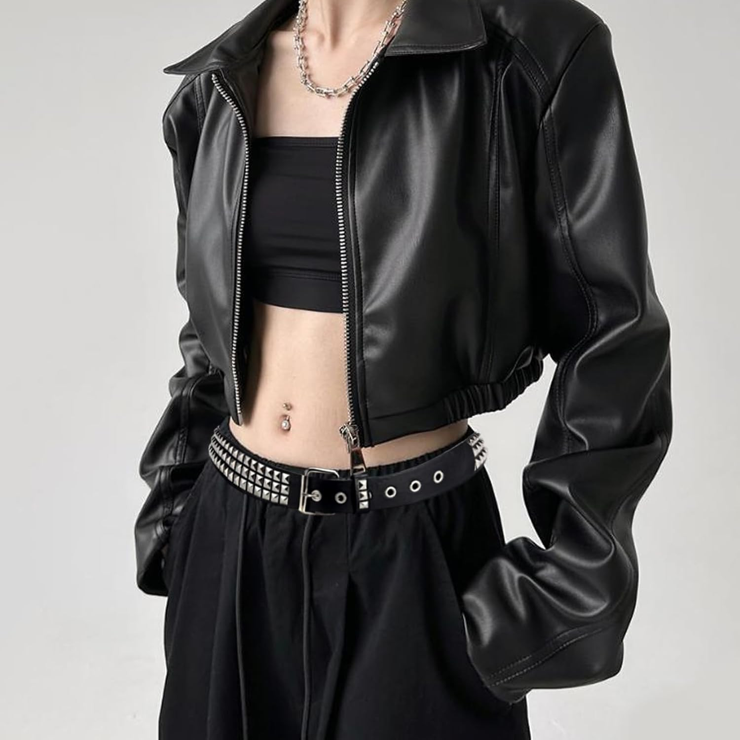 Black Studded Belt, 2 Pcs Y2K Belt Metal Punk Rock Double Grommet Belts with Bri