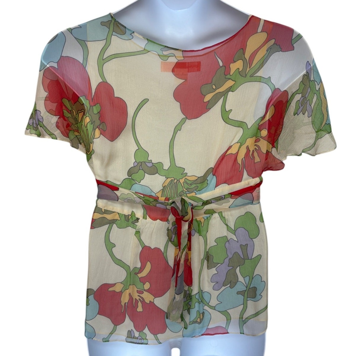 Cynthia Steffe Y2K All Silk Floral Fairycore Blouse with Mod Print size 14