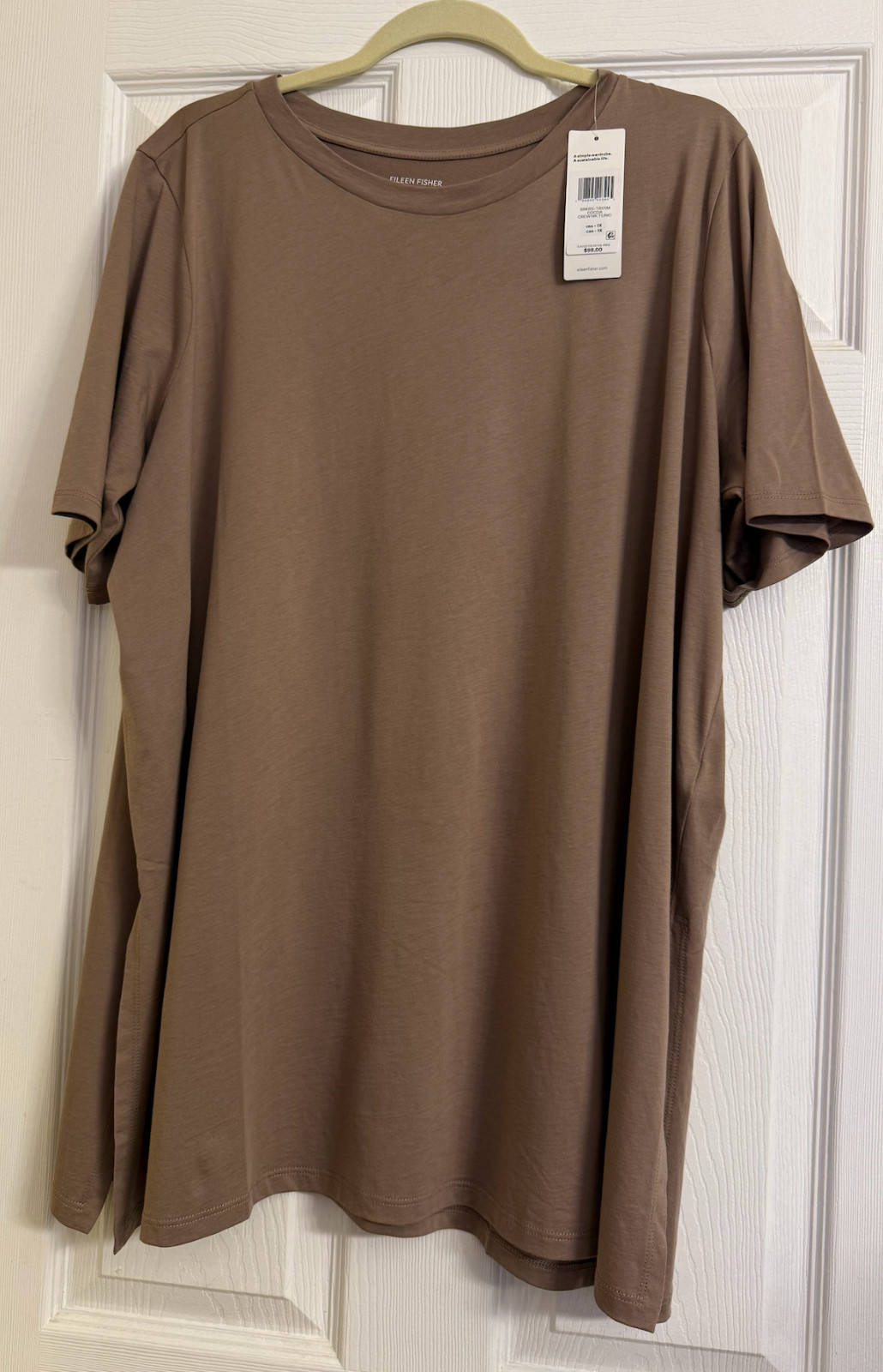 $98 Eileen Fisher Cocoa Organic Pima Cotton Jersey Crew Neck Tunic 1X