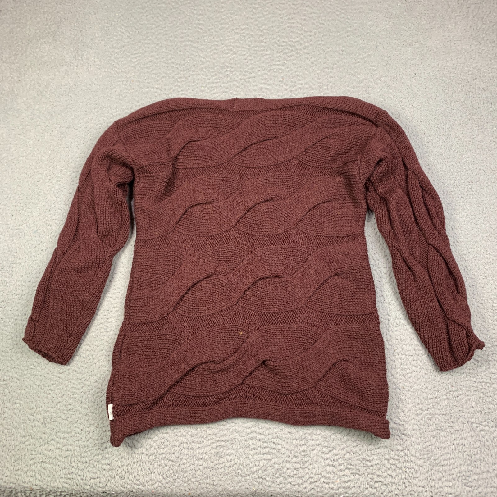 Peregrine Sweater Womens S 3D Knit Brown Made in England 100% Wool Cable Wavy