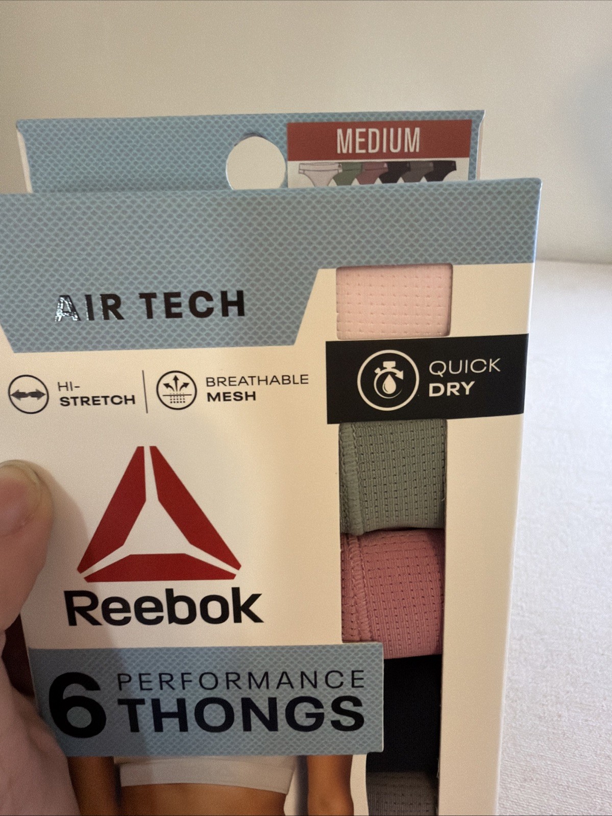 Reebok 6 Performance Thongs Air Teck Quick Dry NIB Size Medium Multi-Color