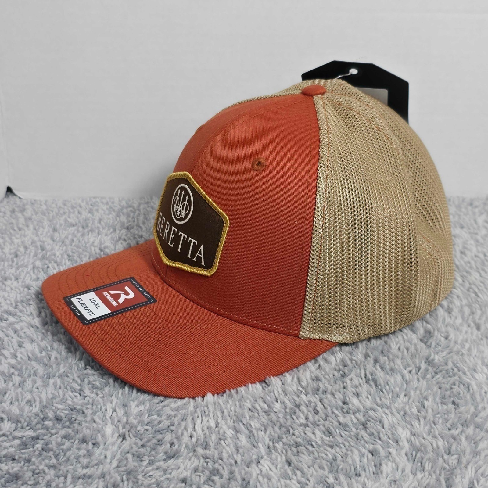 Beretta TKAD FlexFit Meshback Trucker Cap Hat Size L/XL Orange Khaki NWT