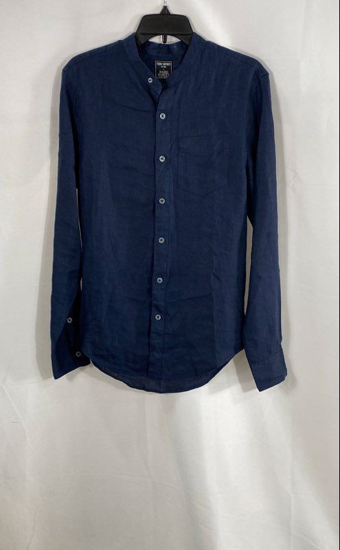 Todd Snyder Men’s Navy Blue Baird McNutt Irish Linen Band Collar Shirt Sz S