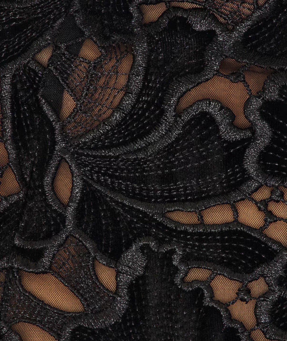 Nadine Merabi Black Floral Lace Embroidered Mini Dress XS High Neck Long Sleeve