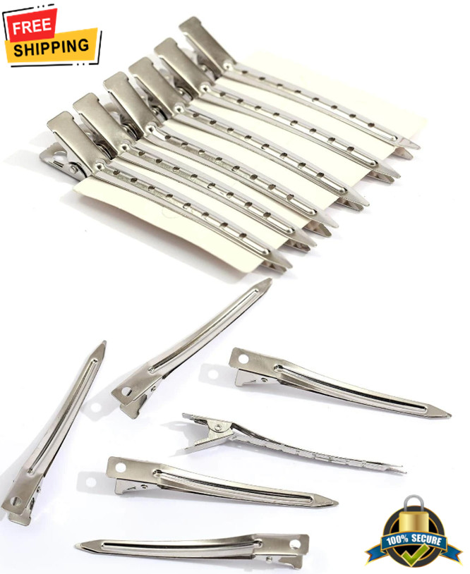 12pcs 9cm Silver Metal 8-Claw Hair Clips for Salon Styling & Hairdressing