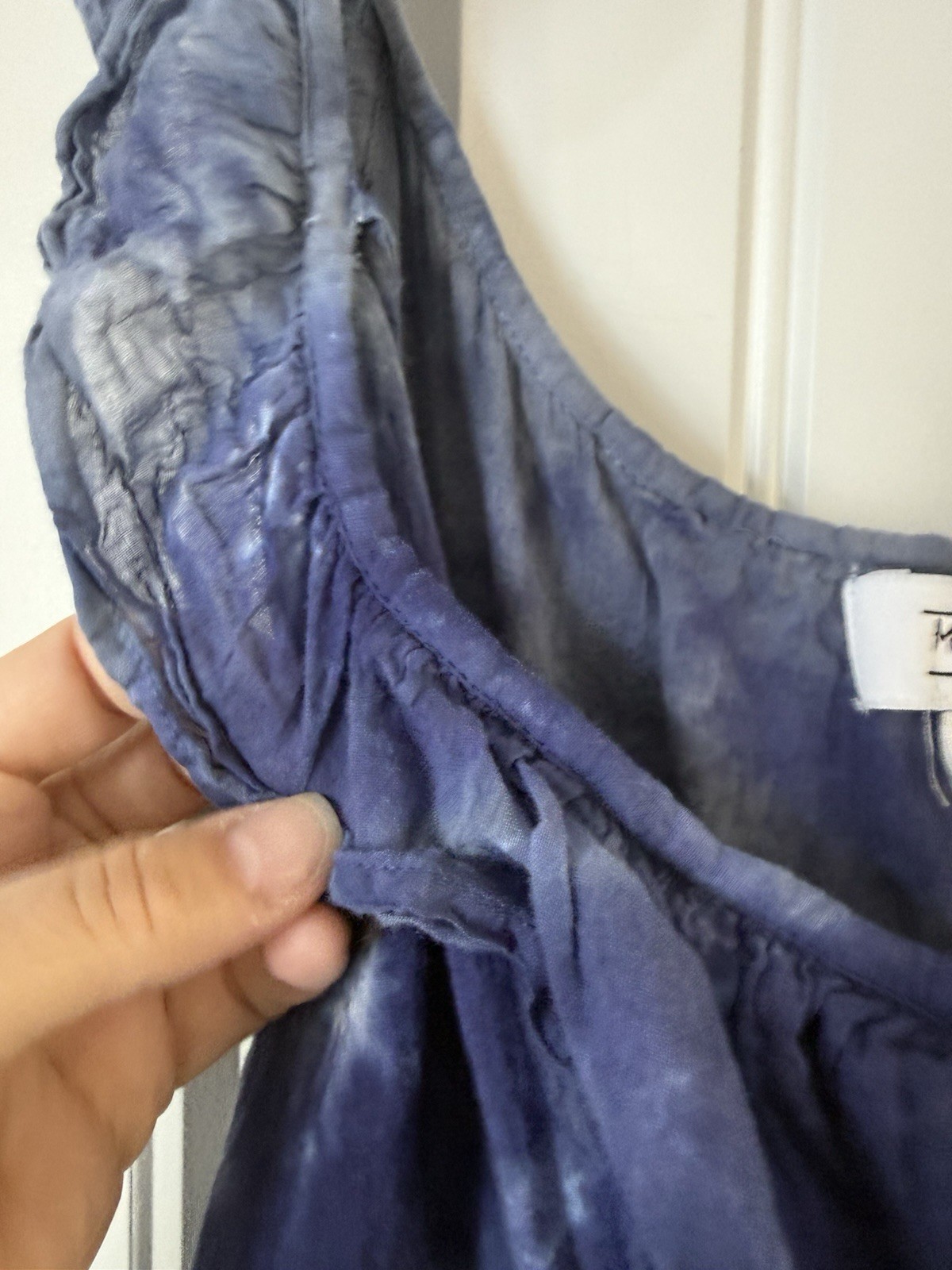 Myra Bay Blue Tie Dyed Gauzy Ruffle Hem Dress Size M Smocked Waist Boho