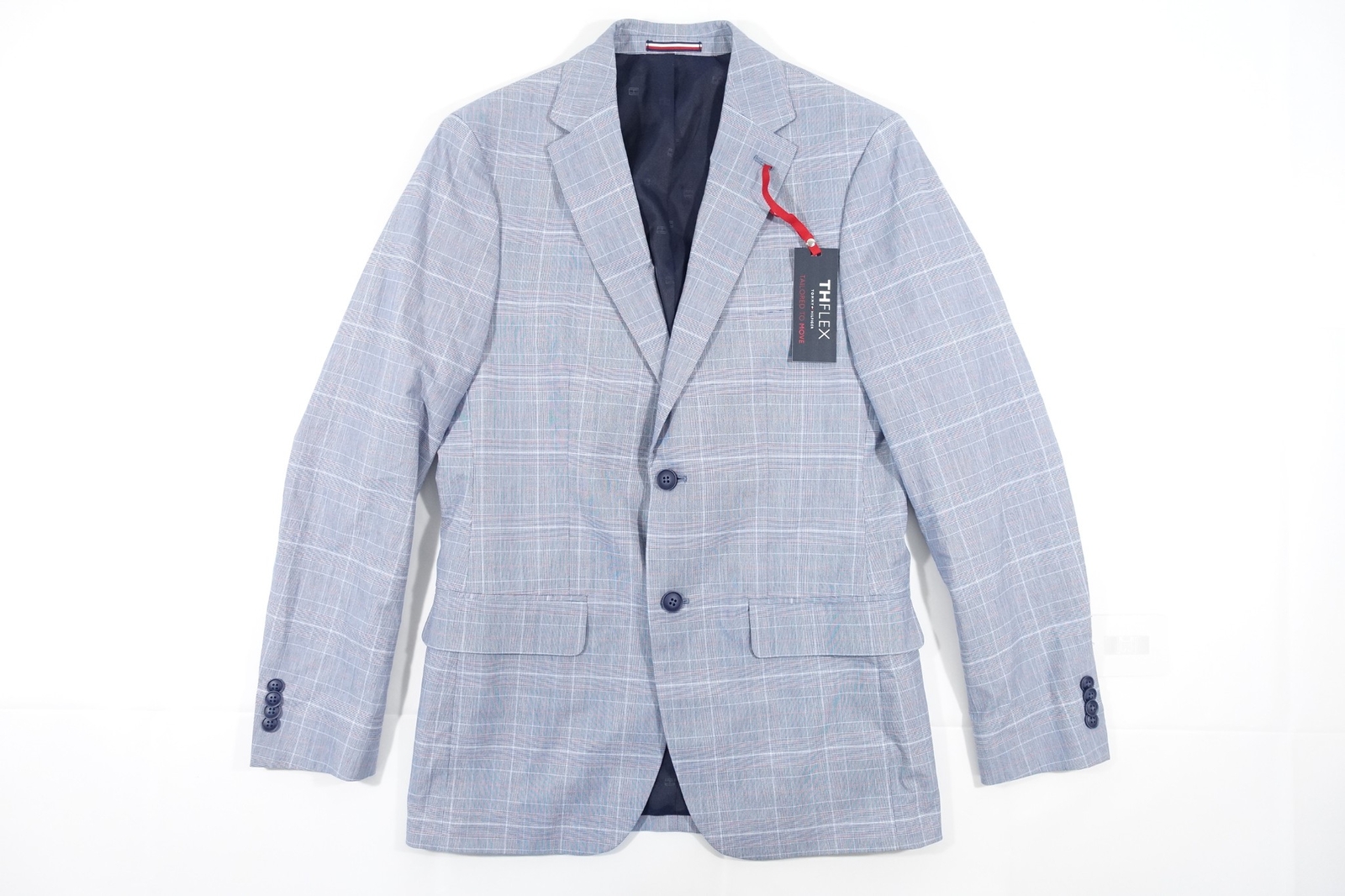 TOMMY HILFIGER THFLEX TAILORED TO MOVE PLAID BLUE 36 REGULAR BLAZER SPORT COAT