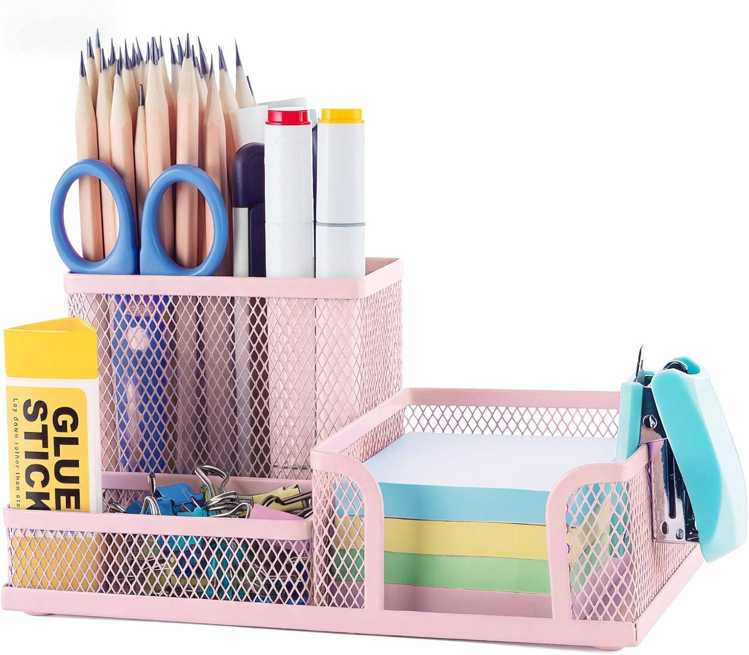 Mesh Pen Holder Desk Organizers Pencil Holder for Desk Pink, 3 Compartments Meta