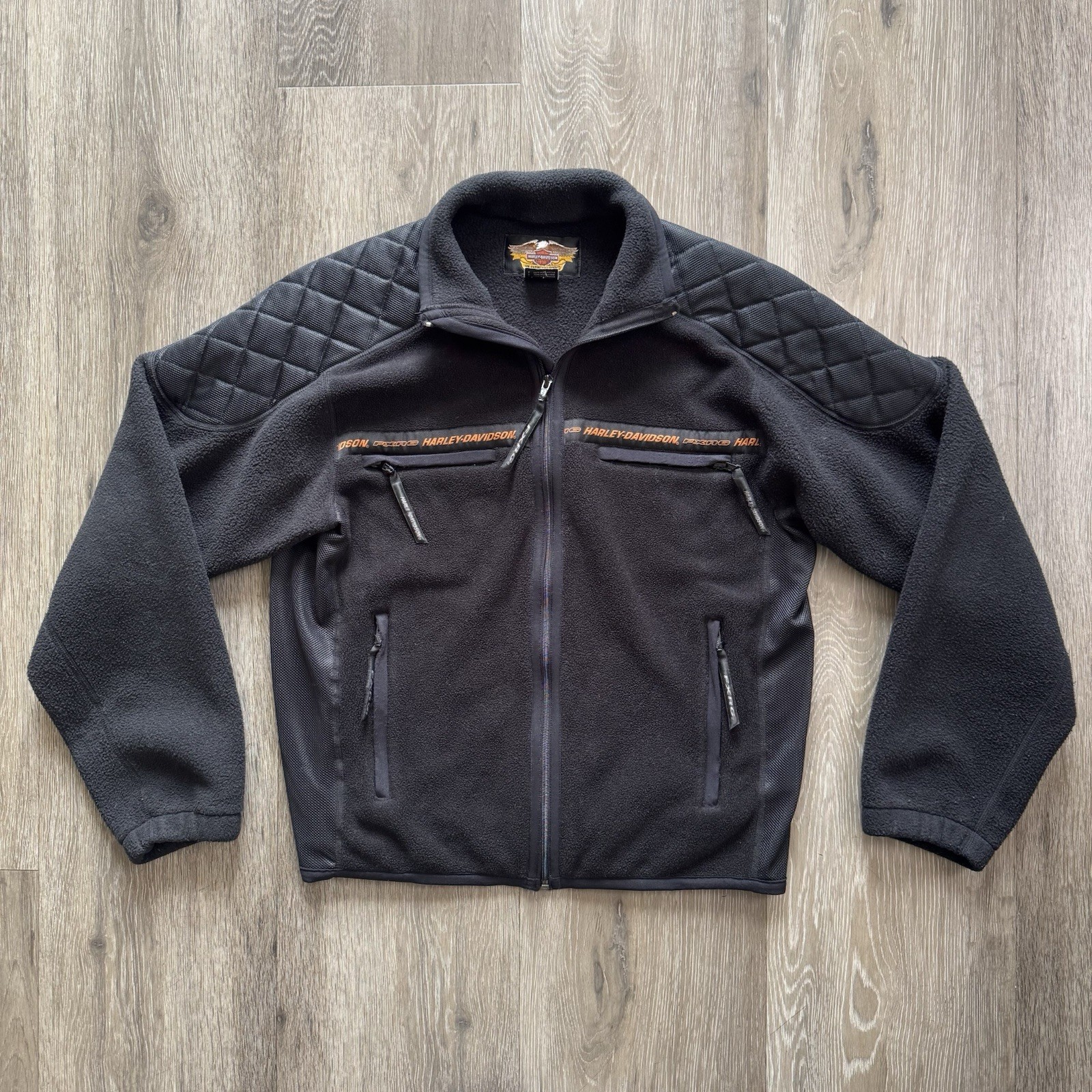 Harley Davidson Fxrg Mens Small Black Full Zip Padded Fleece Riding Jacket