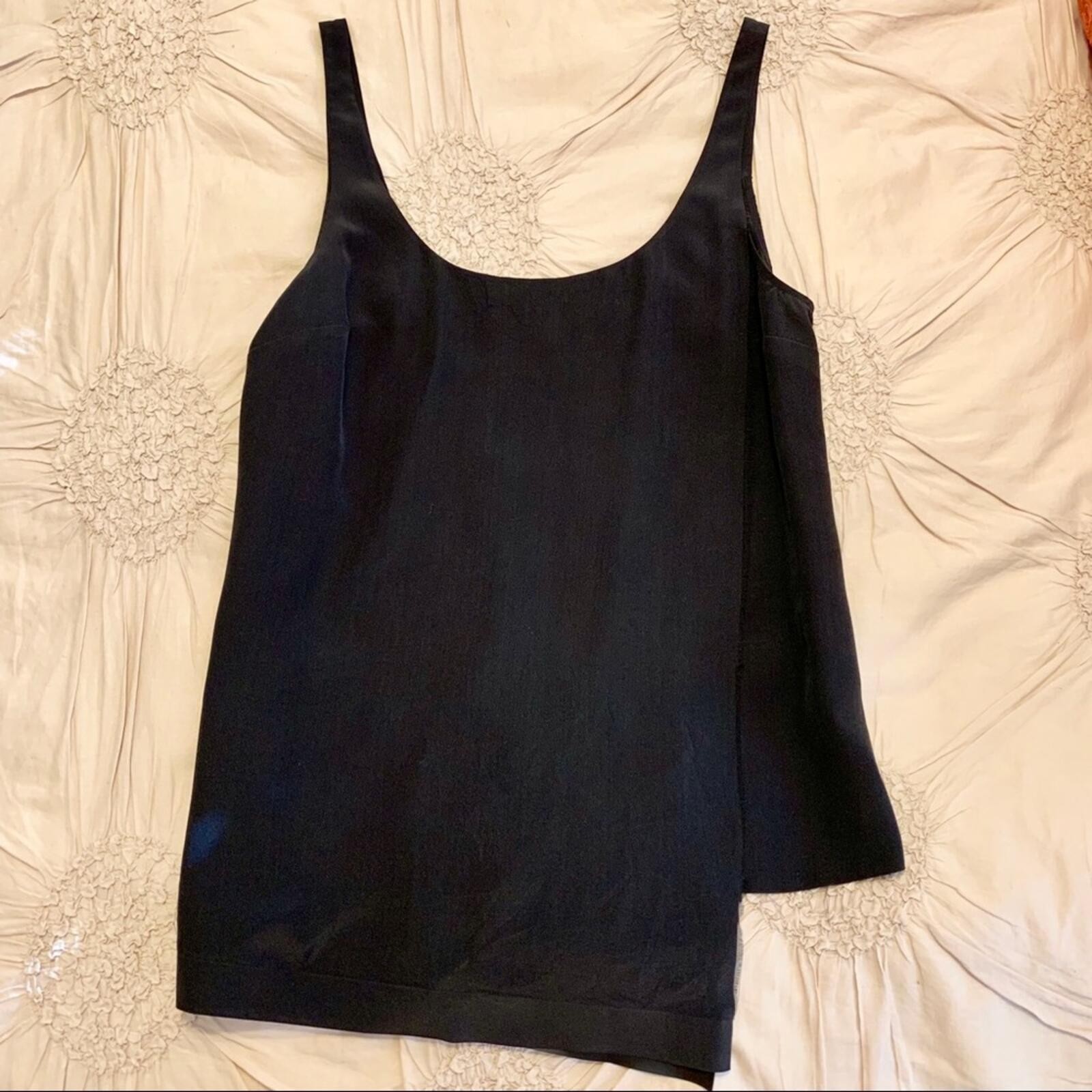 Elizabeth And James Black Asymmetrical Raw Edge 100% Silk Layering Tank