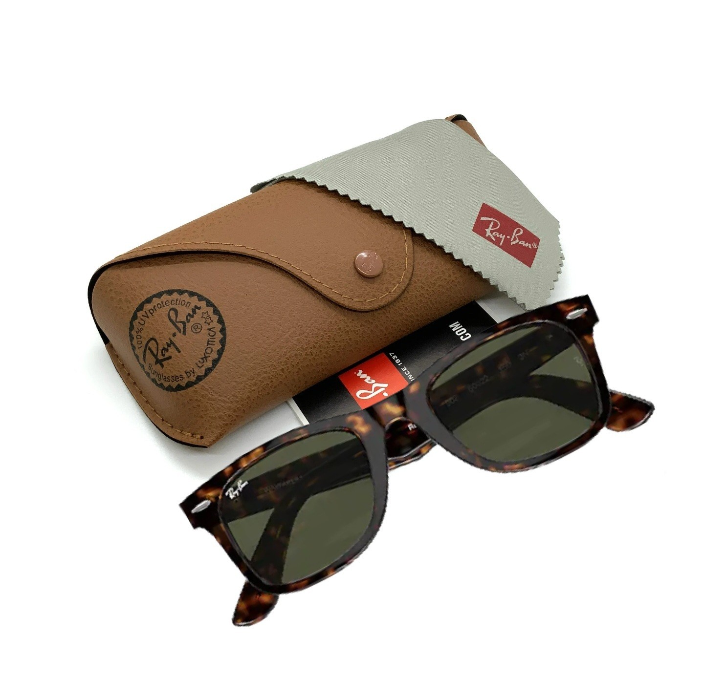 Ray-Ban RB2140 902 50-22 Wayfarer Green Lenses Unisex Sunglasses Tortoiseshell