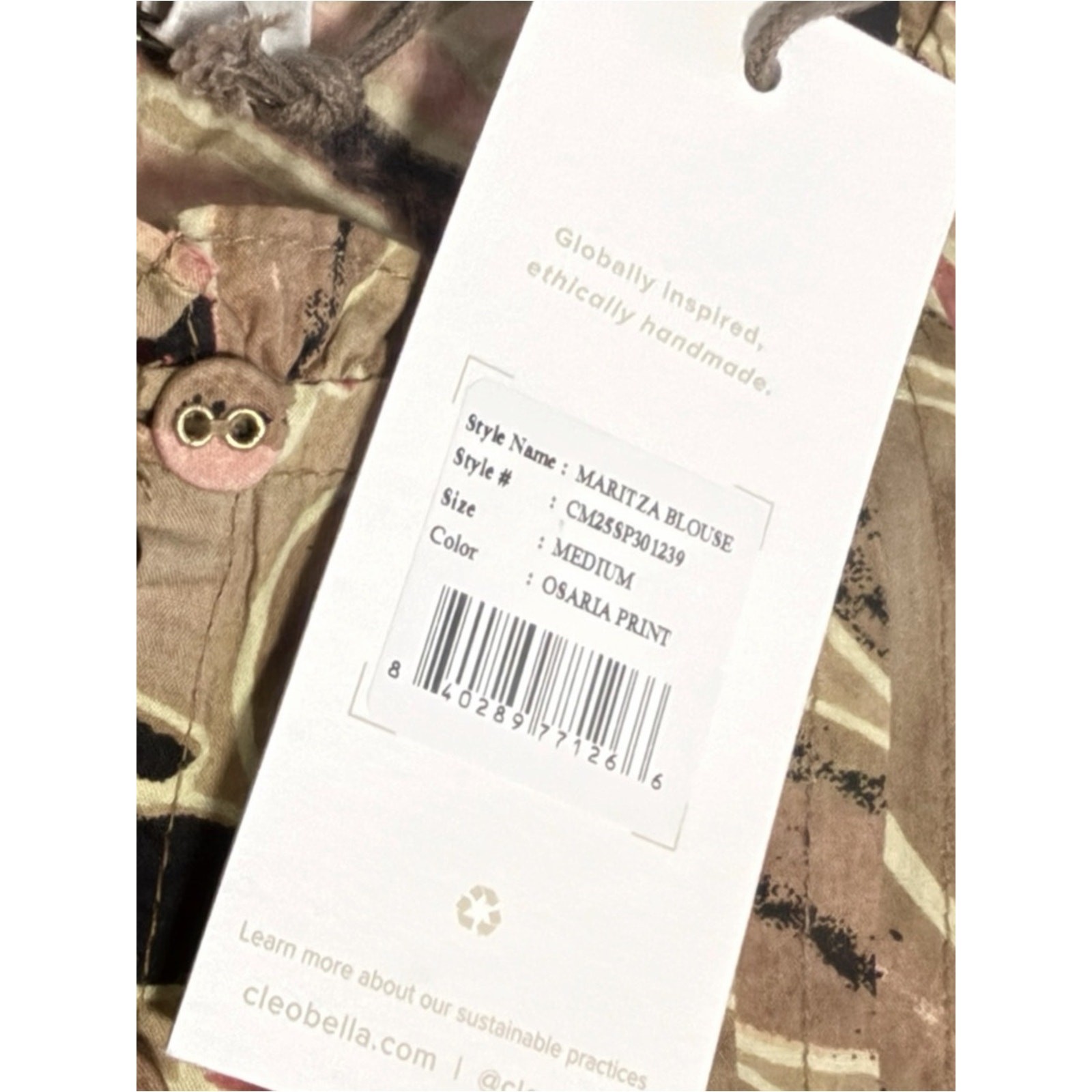 NWT Cleobella Maritza Blouse Osaria Print Organic Cotton Flutter Sleeve Top Med