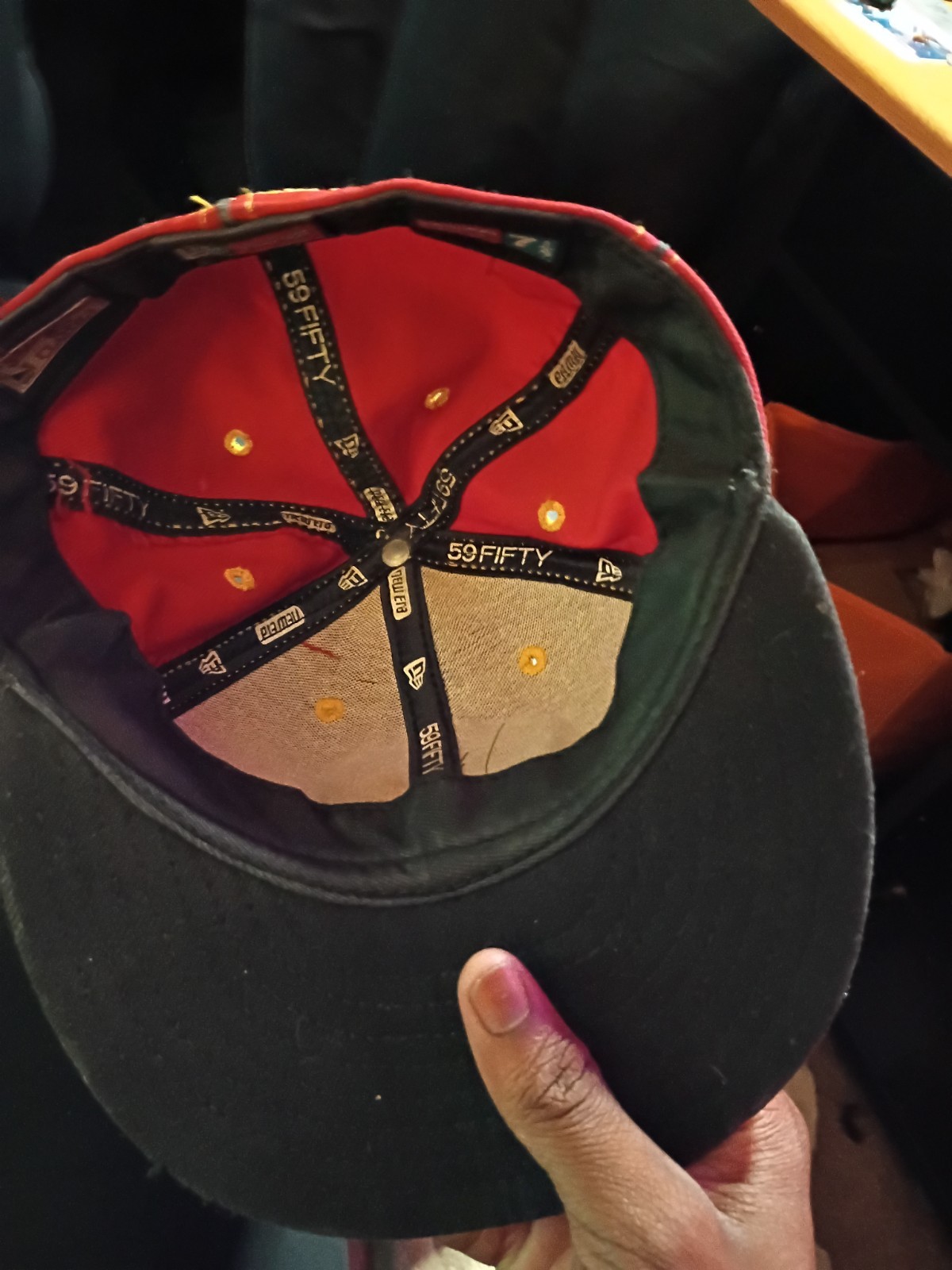 New Era 59FIFTY Fitted Baseball Cap Hat Red Black Yellow Size 7 1/4