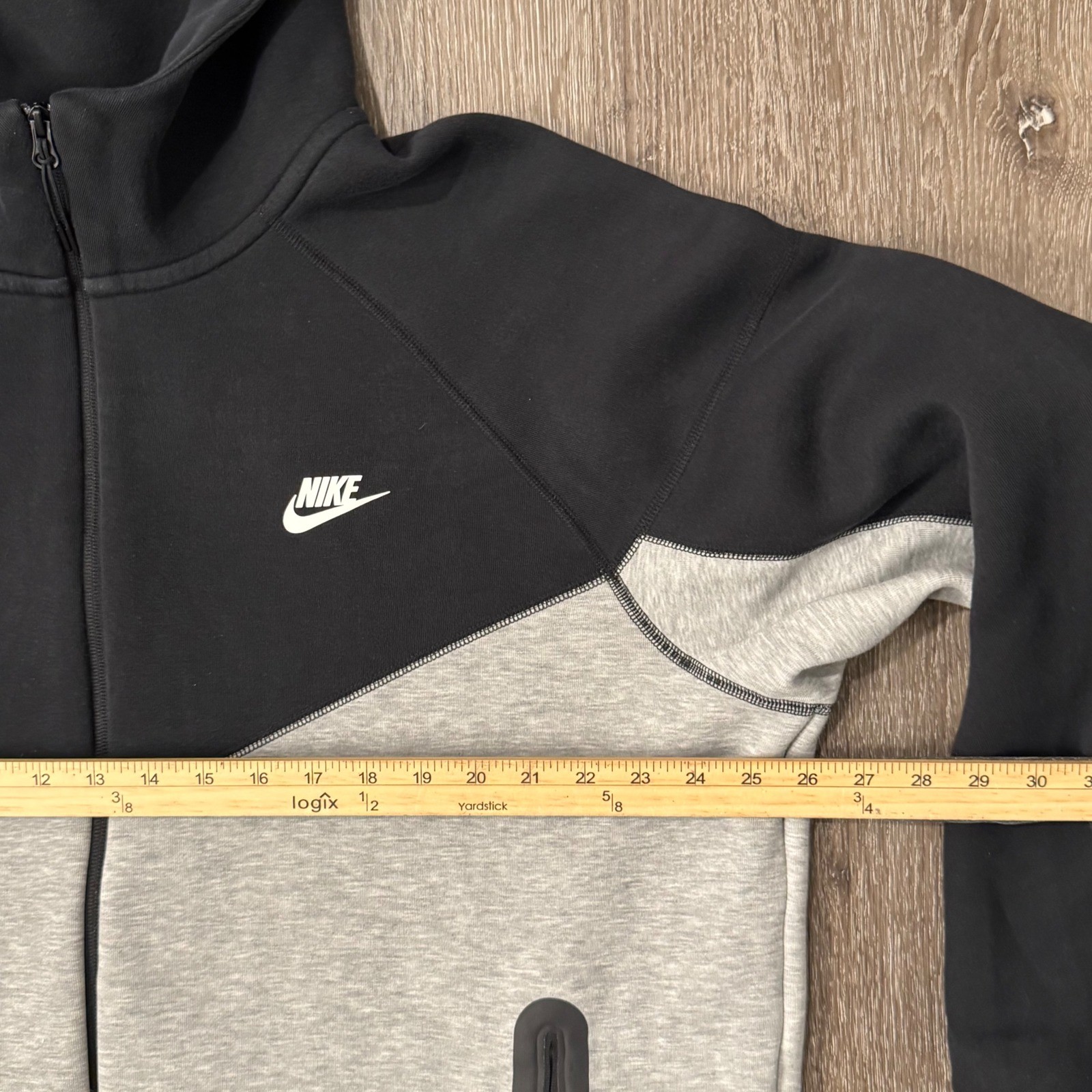 Nike Hoodie Mens XXL Black Grey Tech Fleece Full Zip Colorblock Chevron Active