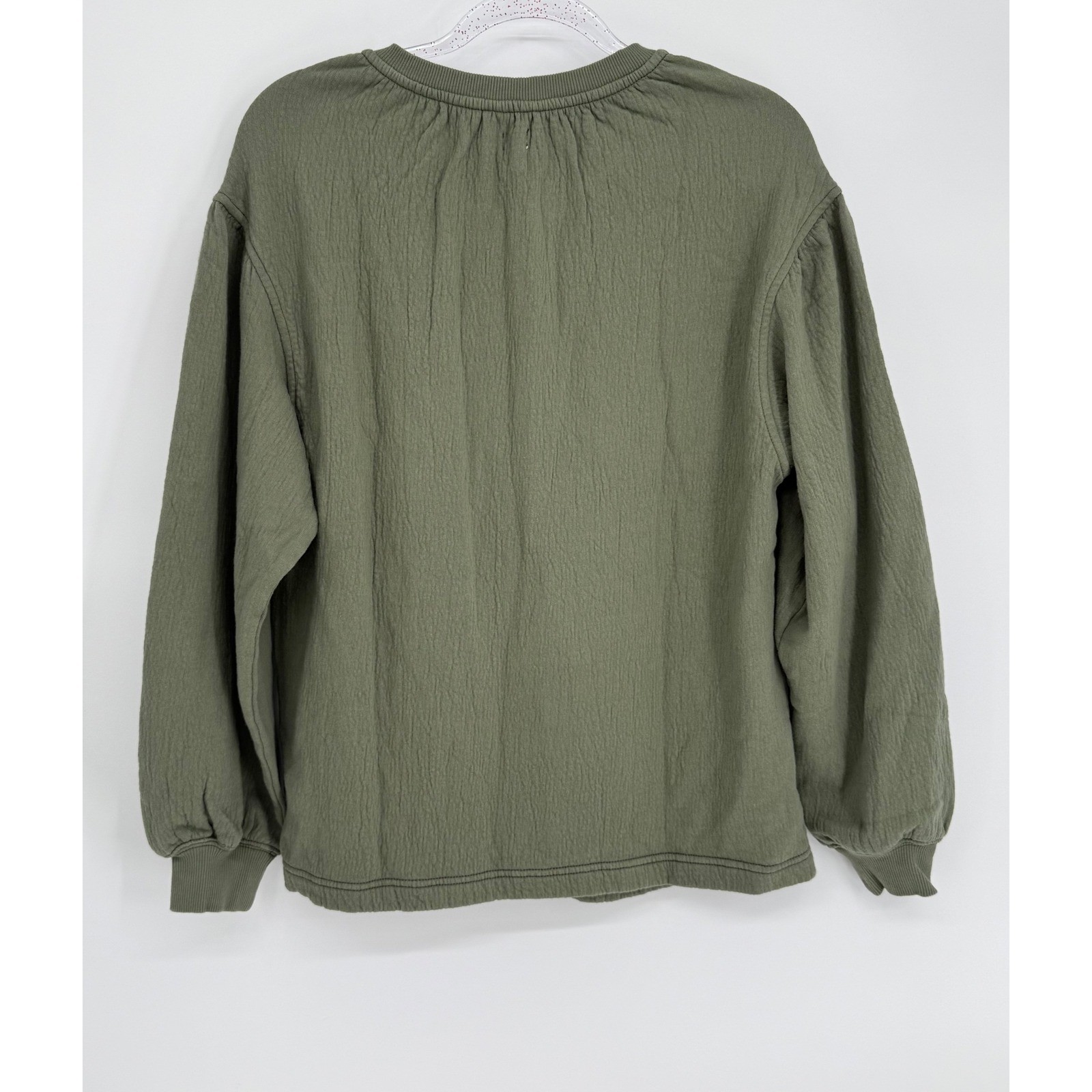 Aerie Olive Green Gauze Tassel Tie Balloon Sleeve Sweatshirt Sz XXS NEW Org $64