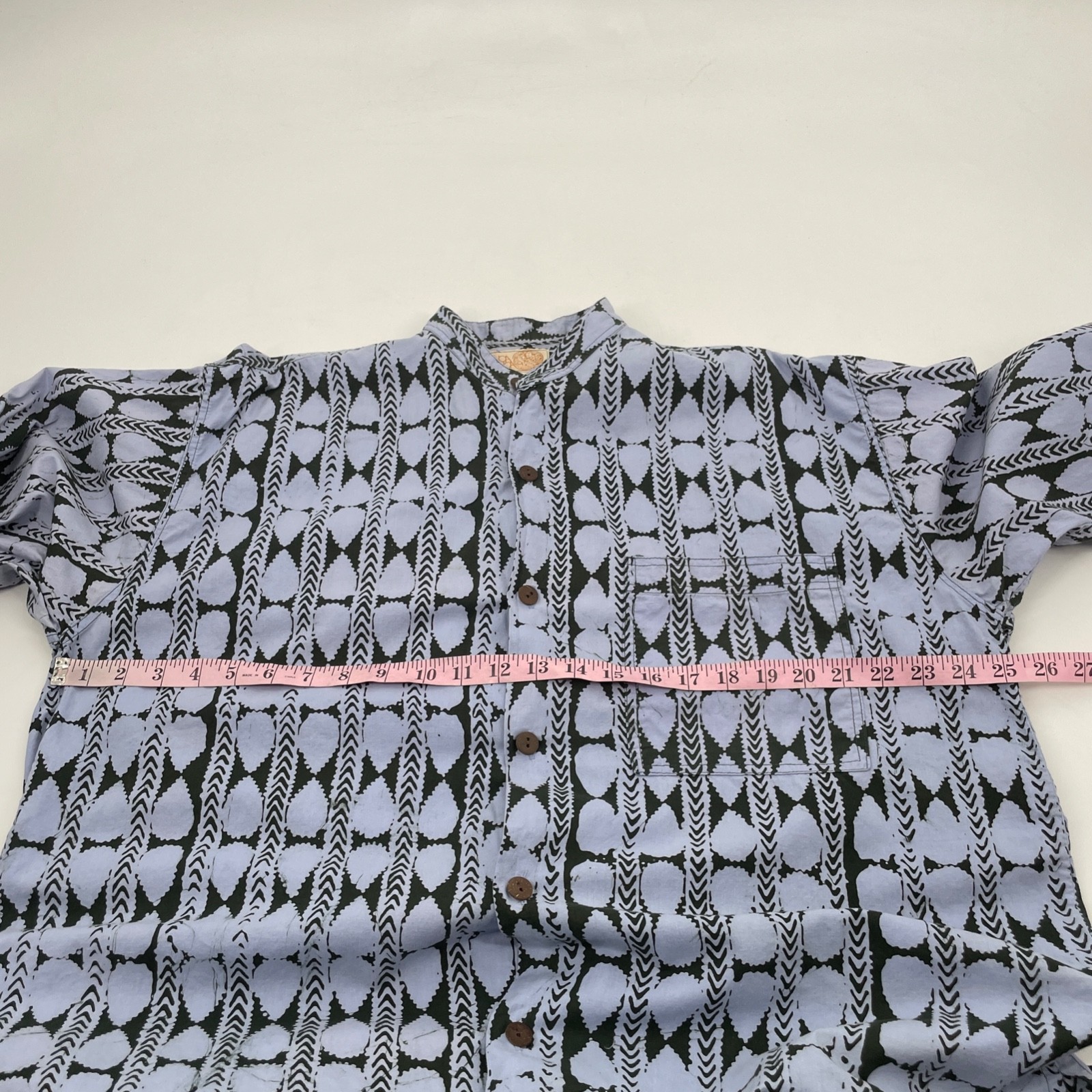 VTG NoaNoa Mens size L Blue Geo print Hawaiian Button Up shirt cotton hand made