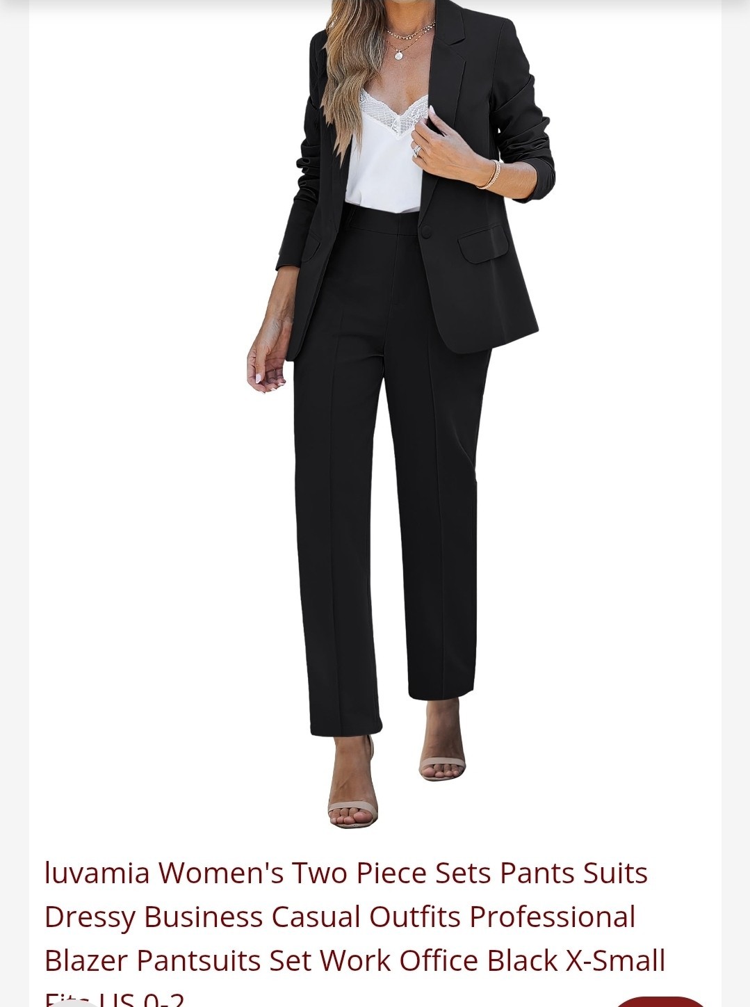 Luvamia Black 2-Piece Pant Suit Set XS Polyester Stretch Notch Lapel 1-Button