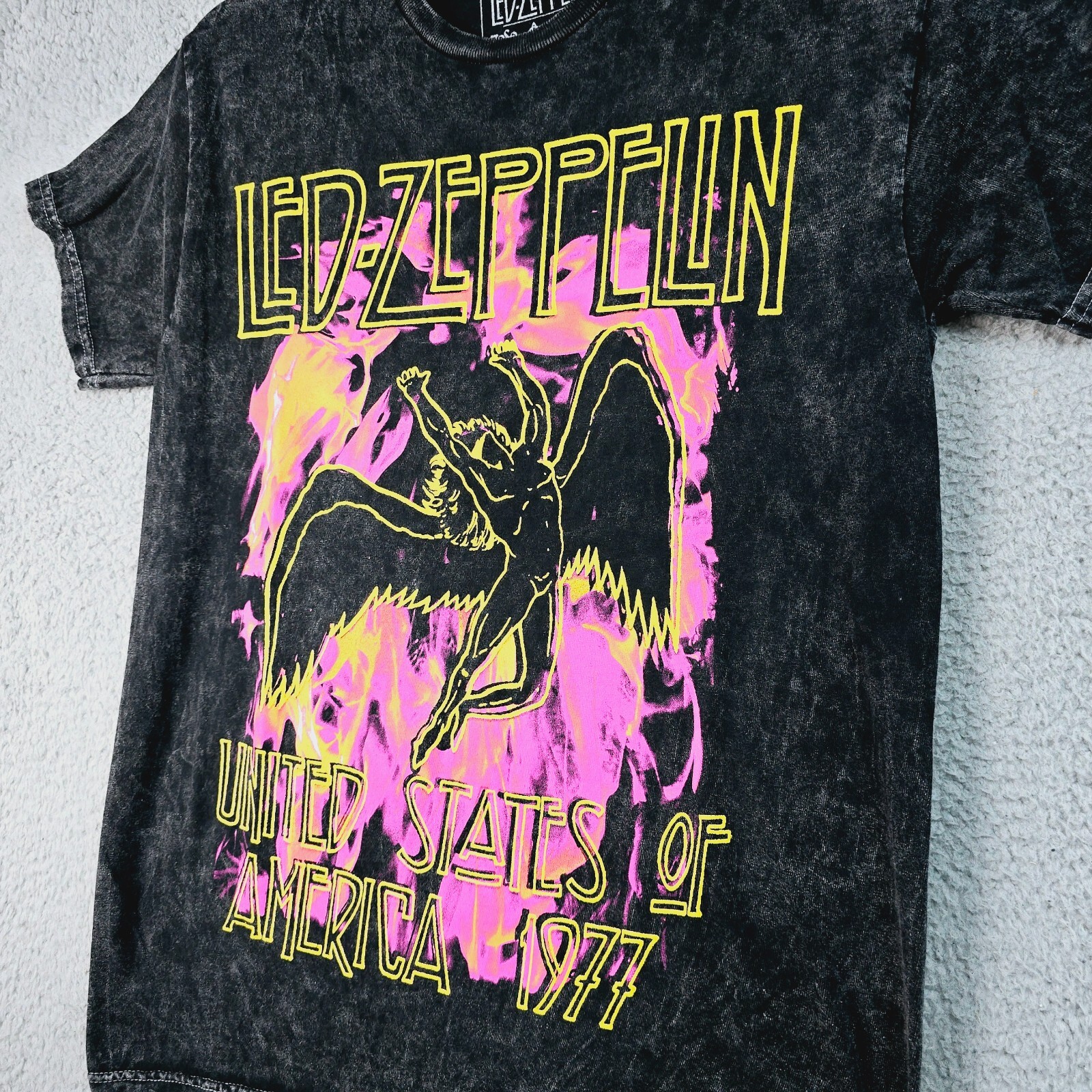 Led Zeppelin Mens Shirt SMALL Black BLEACH DYE JIMMY PAGE ROBERT PLANT NWT
