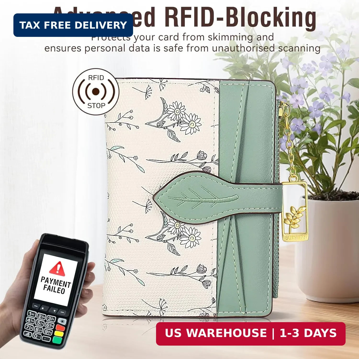 Wallets for Women- RFID Blocking- Soft PU Leather Bifold Coin Zipper Pocket Purs