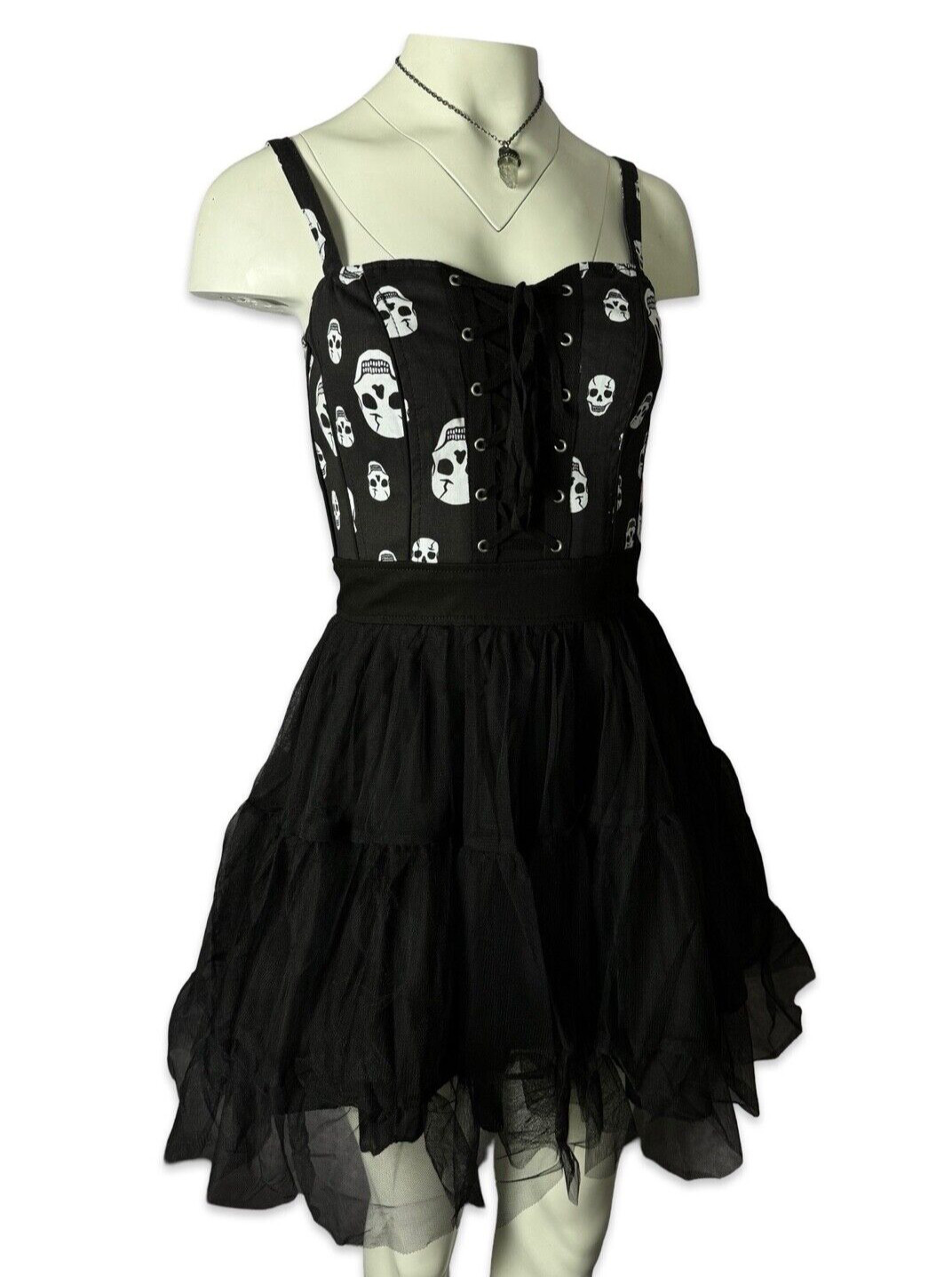 TRIPP TOXIC SKULL BLACK TULLE GOTHIC PUNK SEXY BALL HALLOWEEN MINI DRESS IO9760P