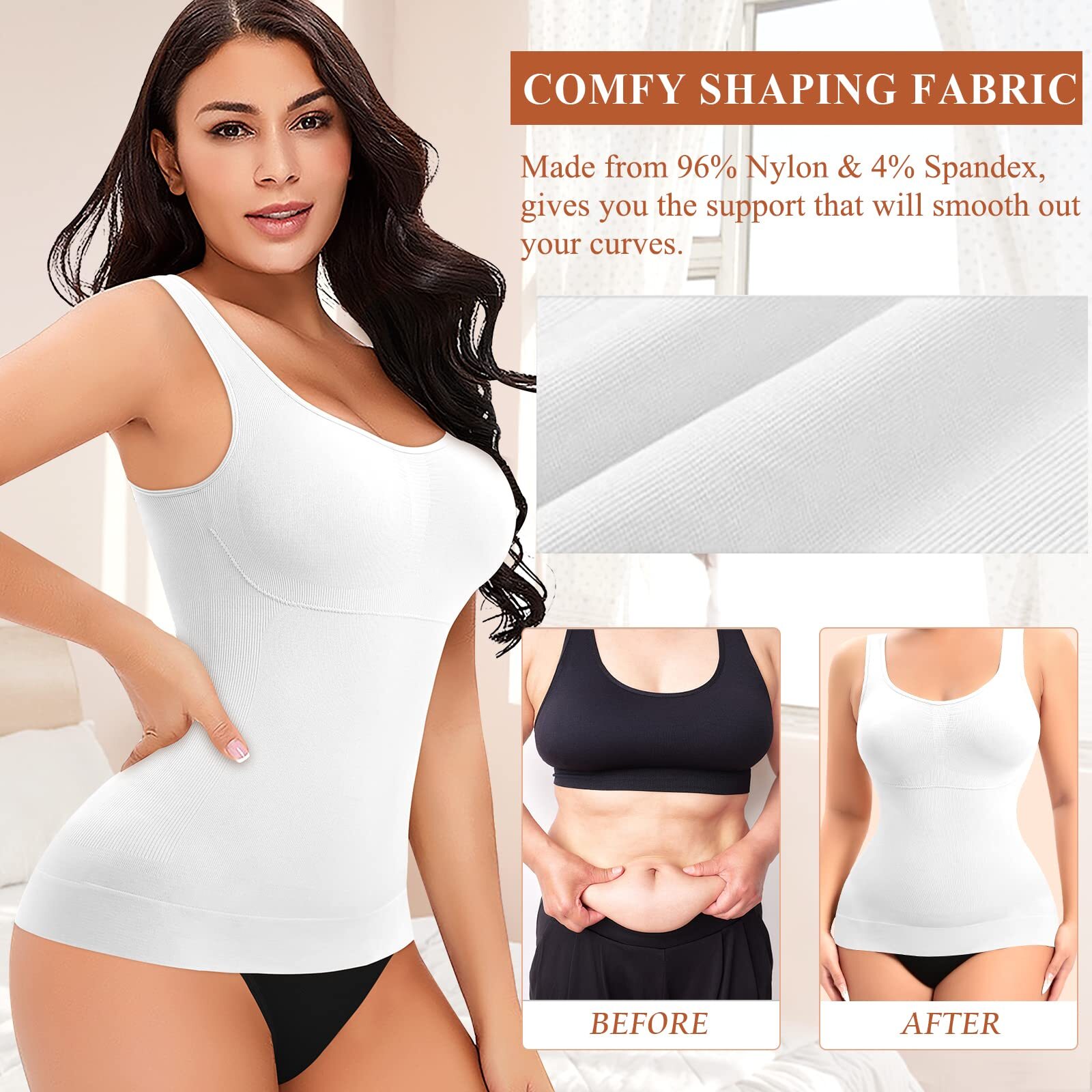 Women Built in Bra Cami Vest Seamless Tank Tops Shaper Belly Control Slimming US