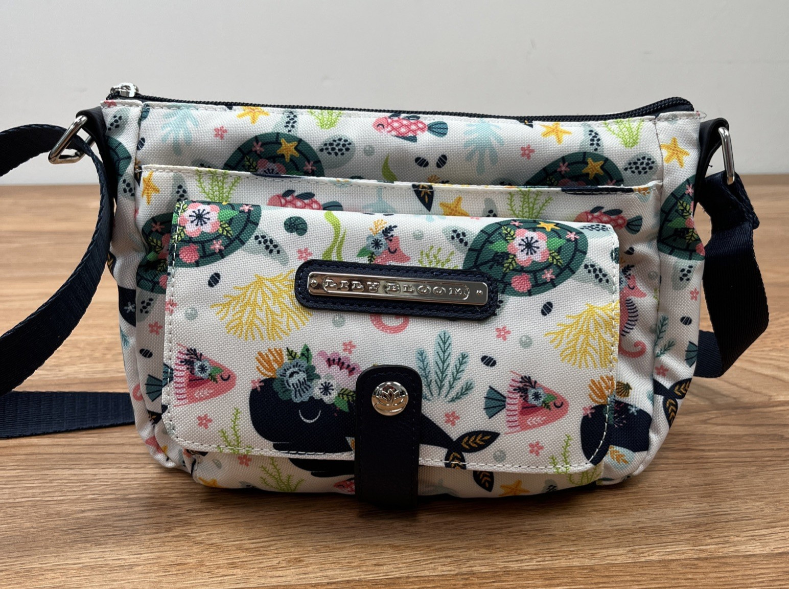 Lily Bloom Cristina Crossbody Bag Purse in Ocean Turtles, Whales, Seahorse, Fish