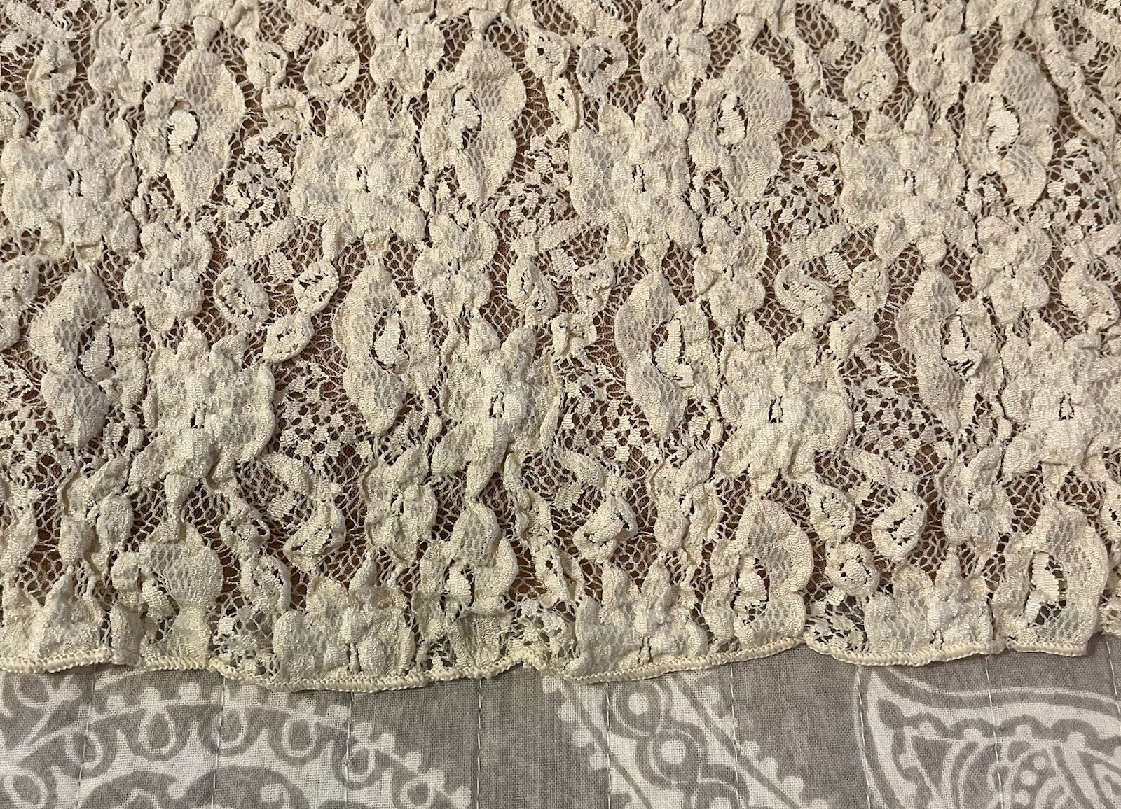 Cabi Cream Beige Lace Blouse Medium Floral Overlay Sheer Romantic Cap Sleeve Top