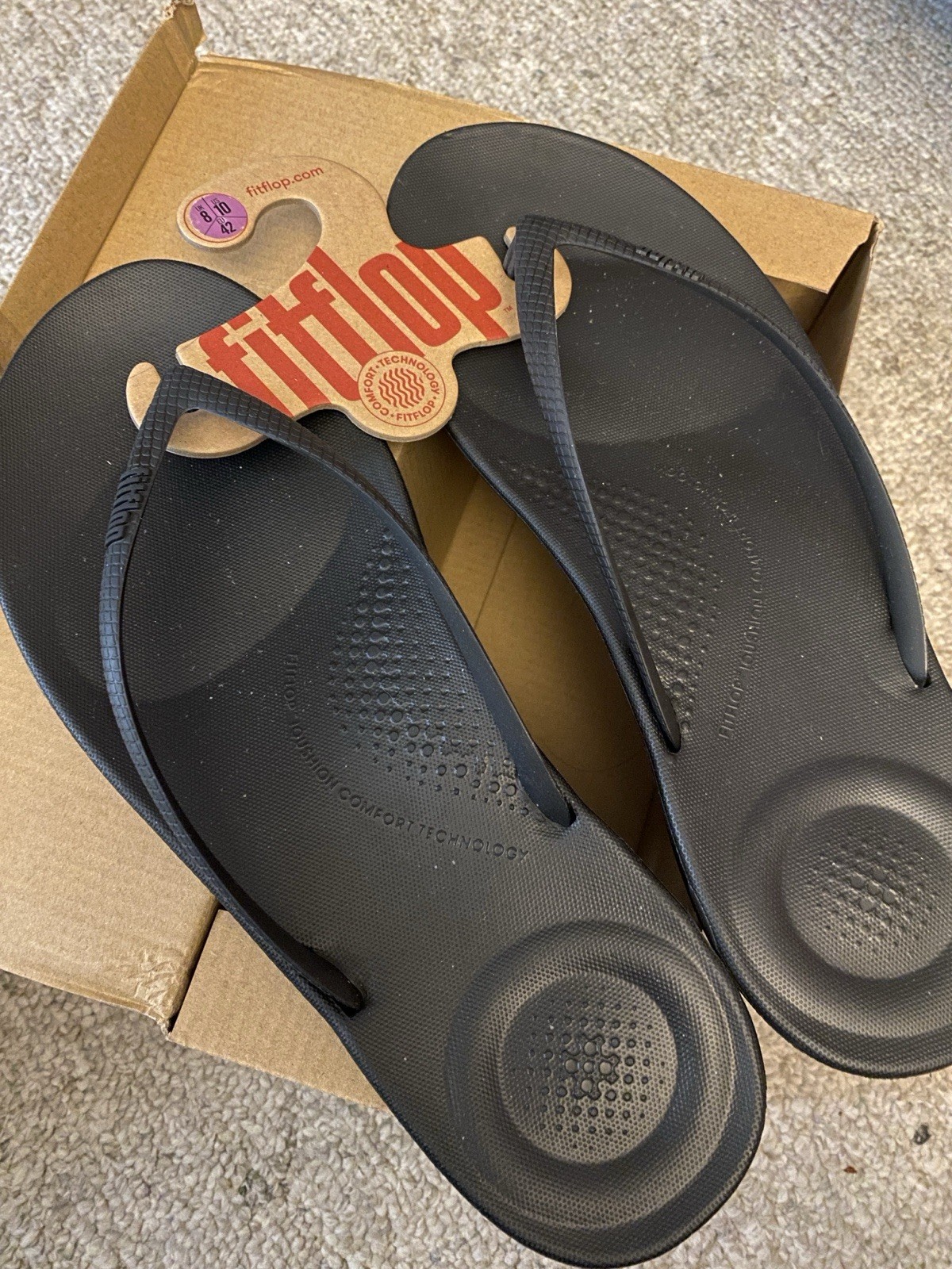 FitFlop iQushion Black TPU Flip Flop Sandals Women’s US 10 UK 8 EU 42