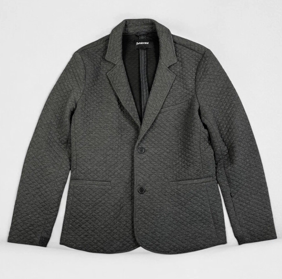 Betabrand Mens L Quilted Blazer Sport Coat Gray 2Button Long Sleeve Casual Layer