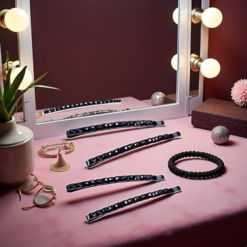 4Pcs Black Rhinestone Hair Clips – Shiny Crystal Barrettes and Bobby Pins |