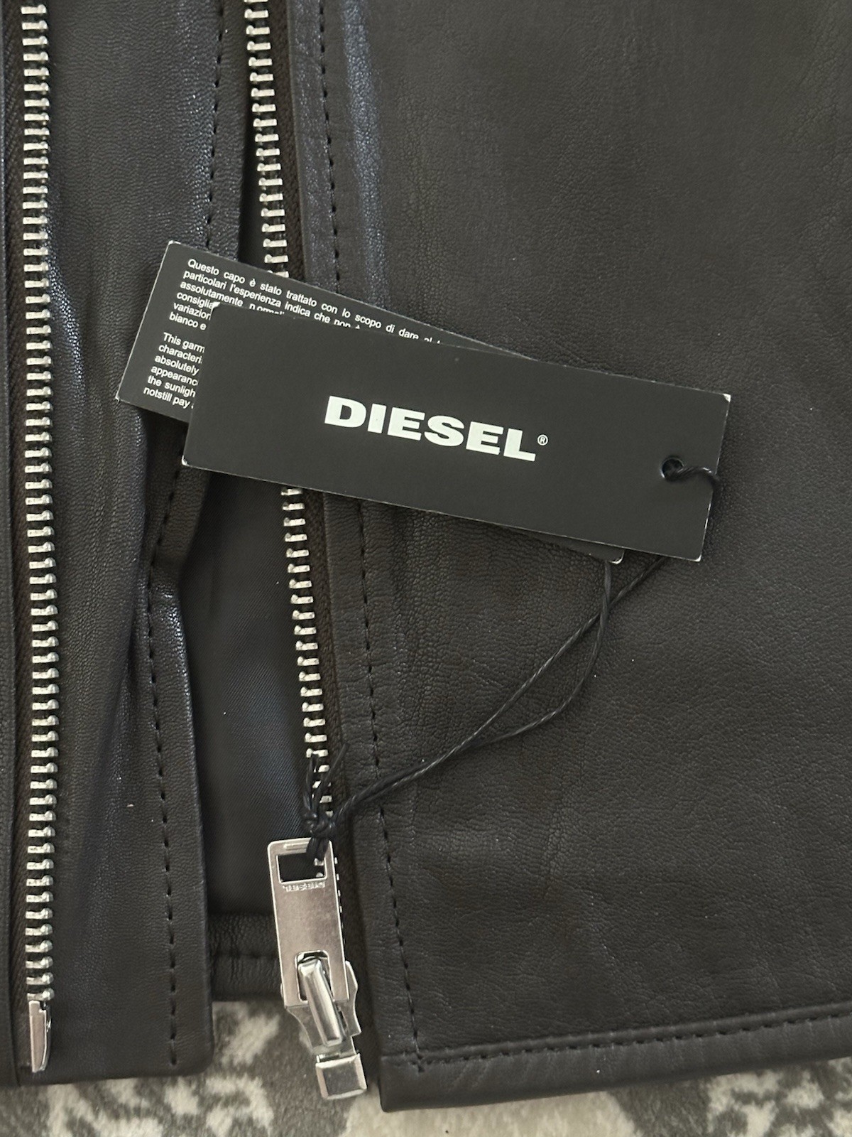 Diesel Men’s 100% Goatskin Leather Cafe Racer Jacket Black Size L NWT MSRP $598