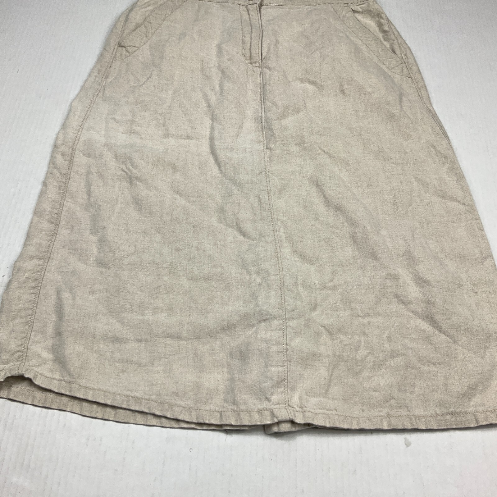 LL Bean Linen Skirt Beige Casual Elastic Waist Breathable Zip Minimalist 8P