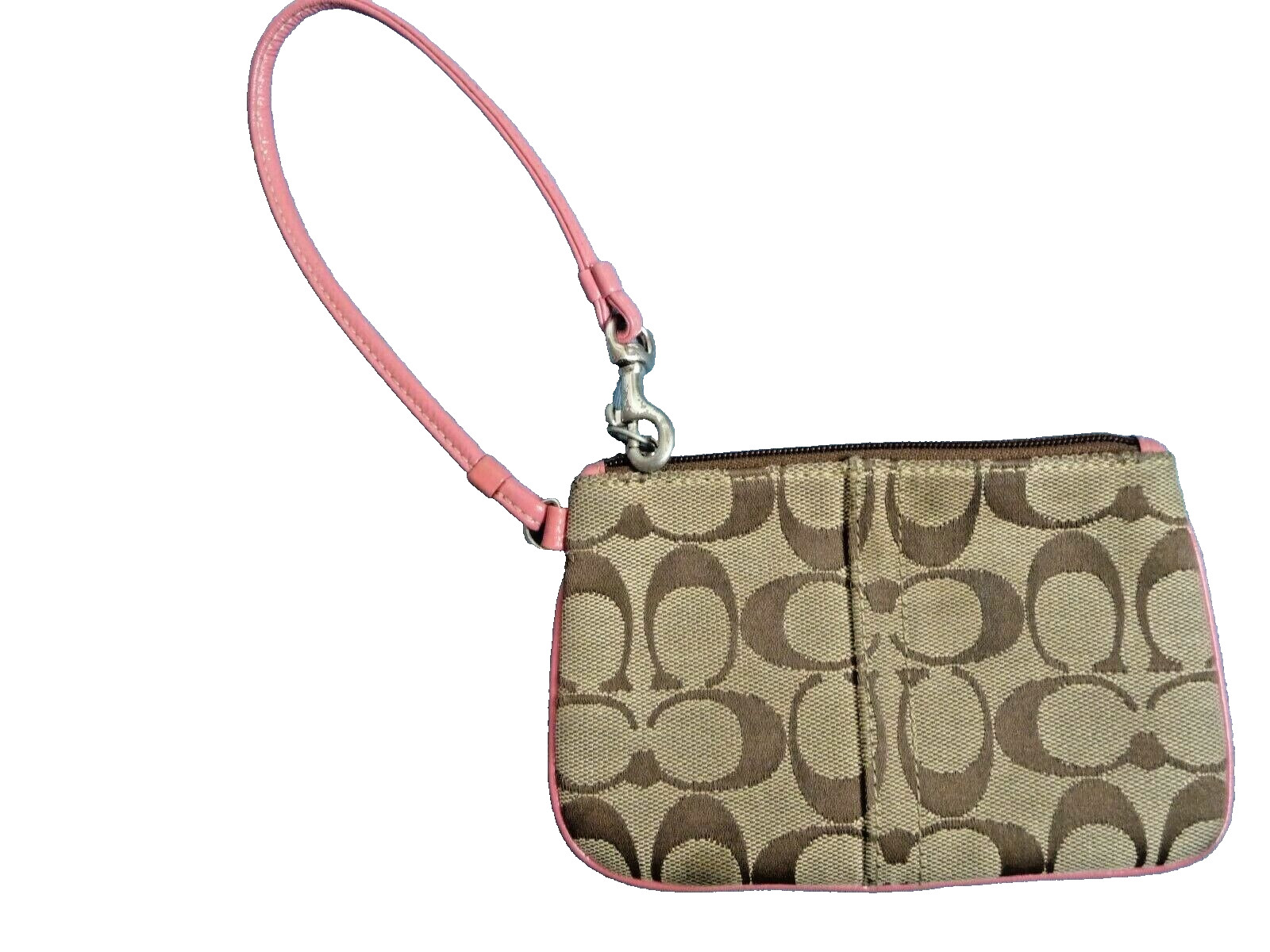 Coach Wristlet Wallet Brown Monogram CC Canvas Peach Patent Leather Trim Strap