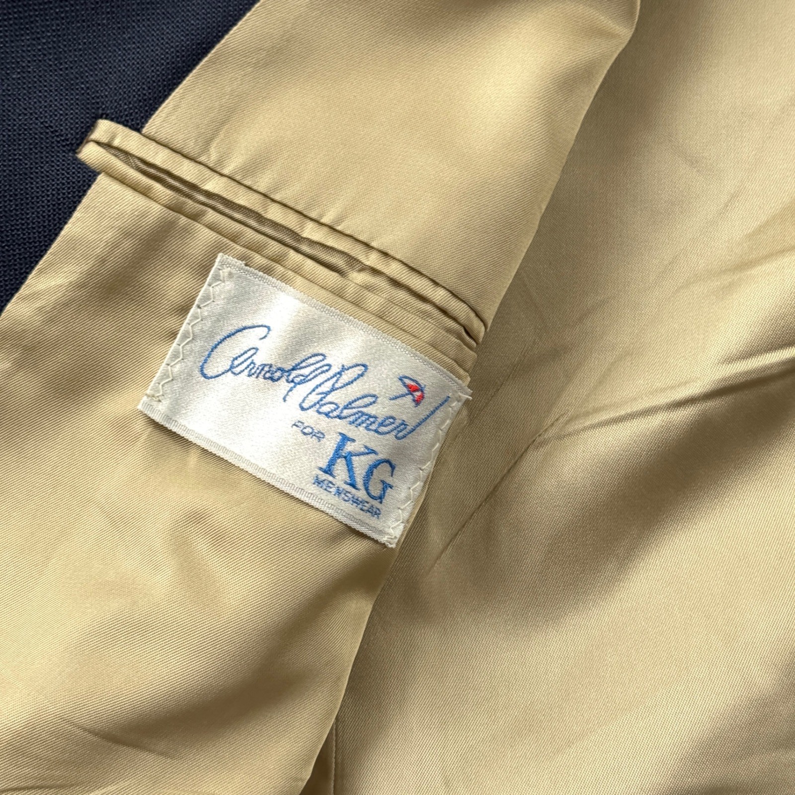 Arnold Palmer for KG Menswear Navy Blue Hopsack Blazer Gold Buttons 40S USA Made