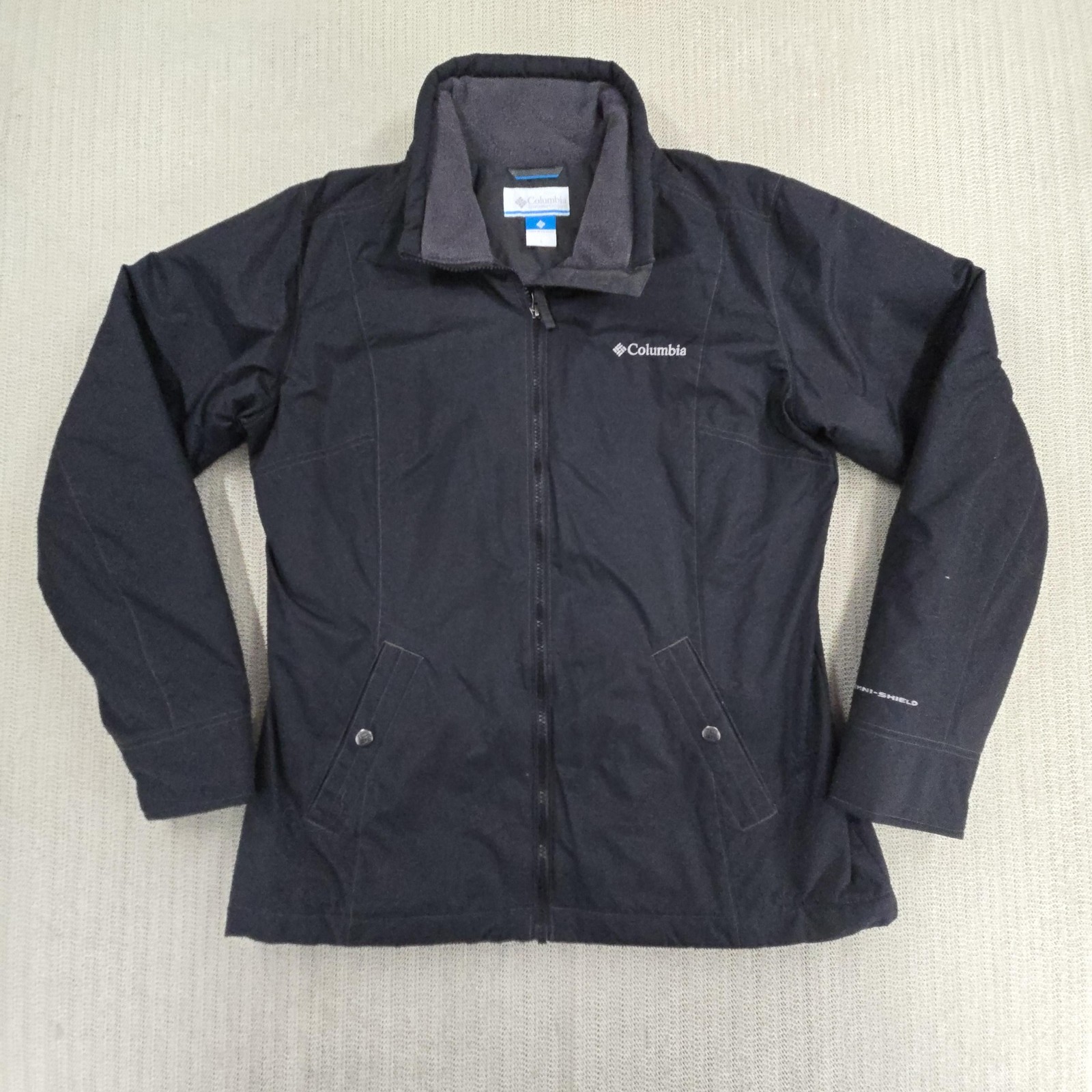 Columbia Jacket Womens Large Black Softshell Fleece Lined Zip Outdoor WL4002