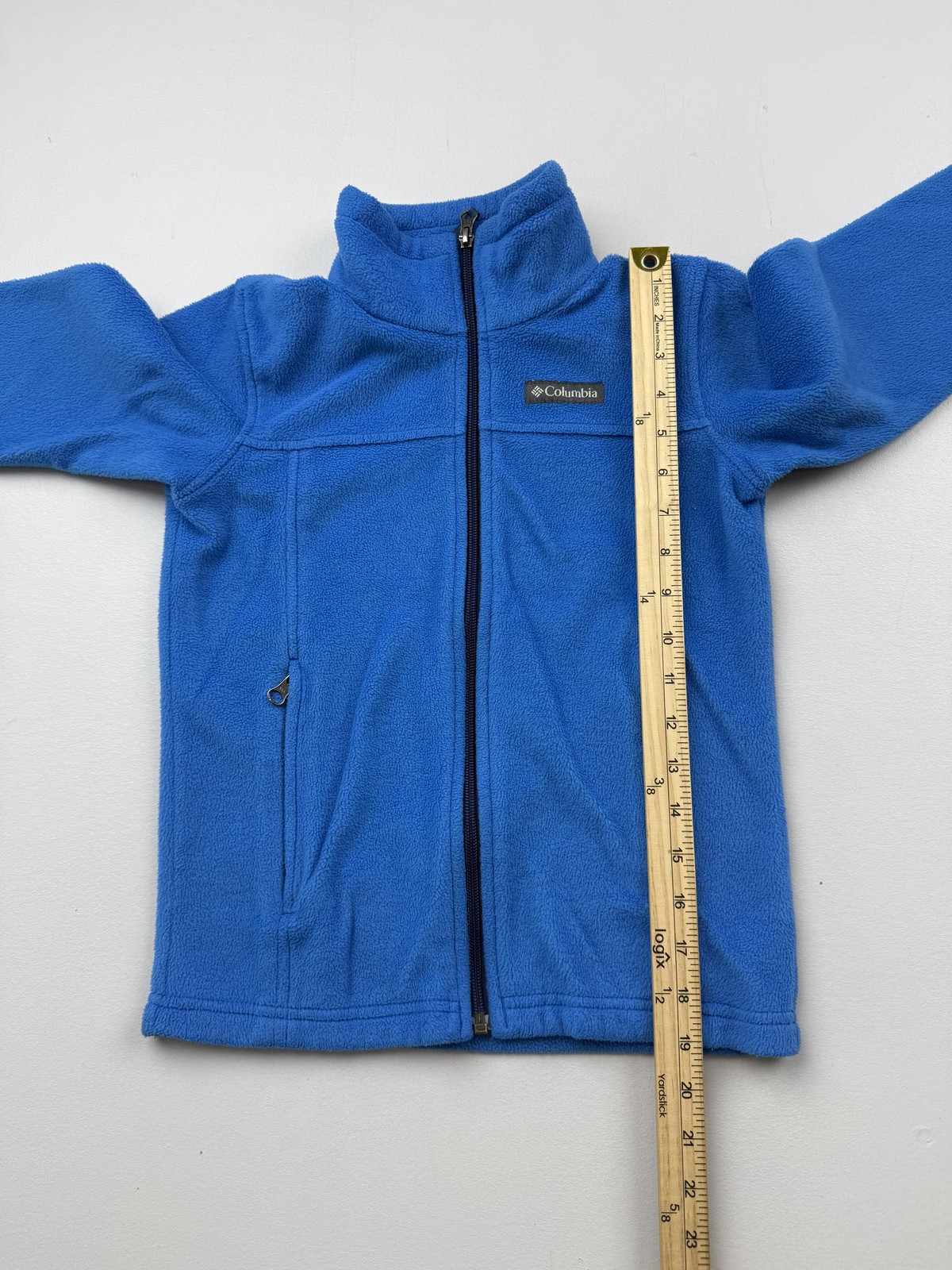 Columbia Fleece Jacket Youth Small Blue Full Zip Mock Neck Pockets Outdoor Warm