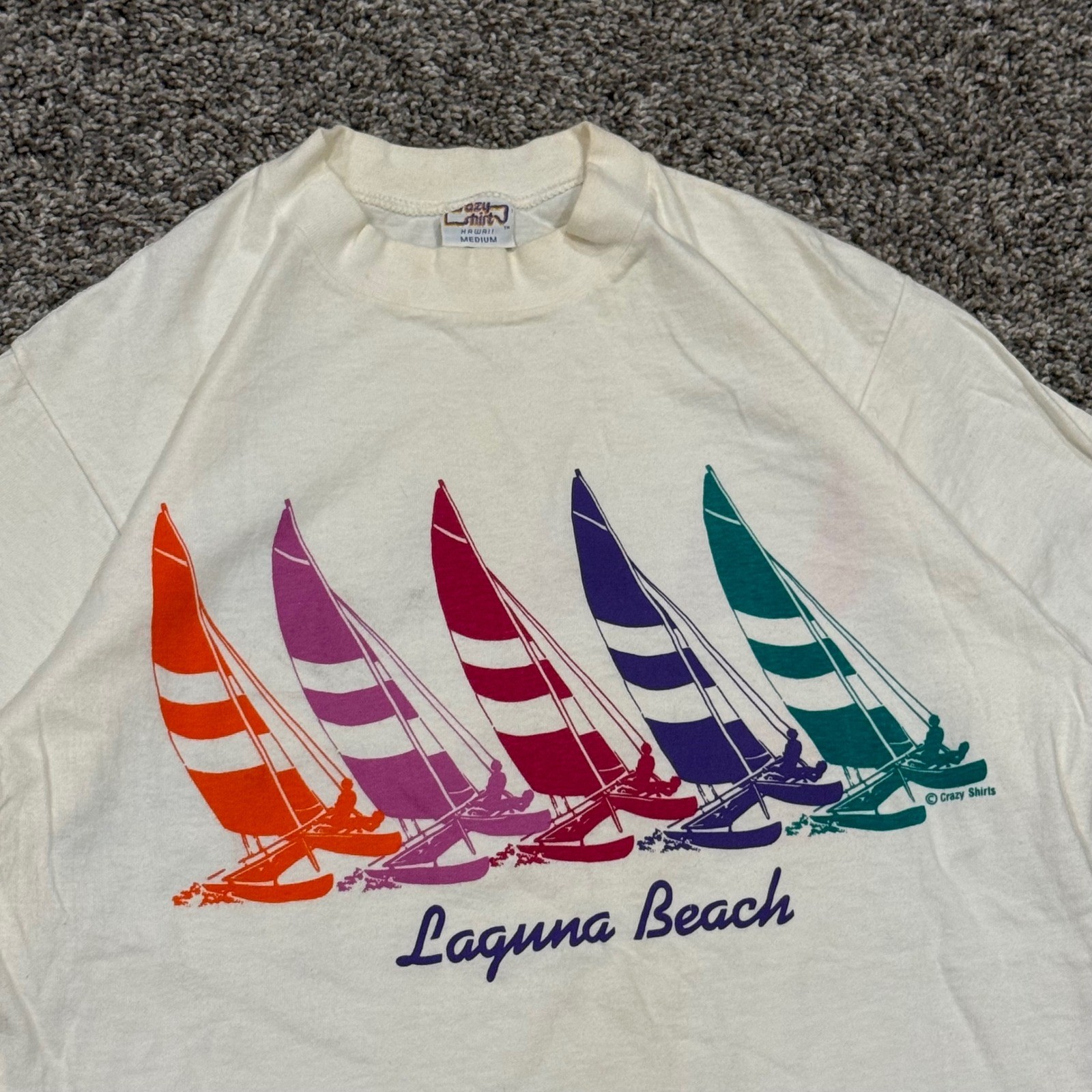 VTG 90s Crazy Shirts Laguna Beach Sailboat Graphic TShirt Mens M White Single