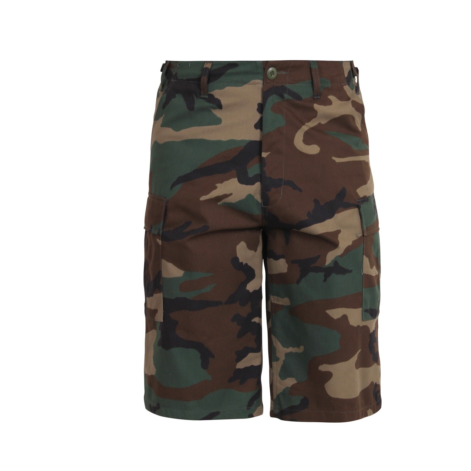 Men’s Woodland Camo Relaxed Fit Long-Length BDU Cargo Shorts – XS – 5XL