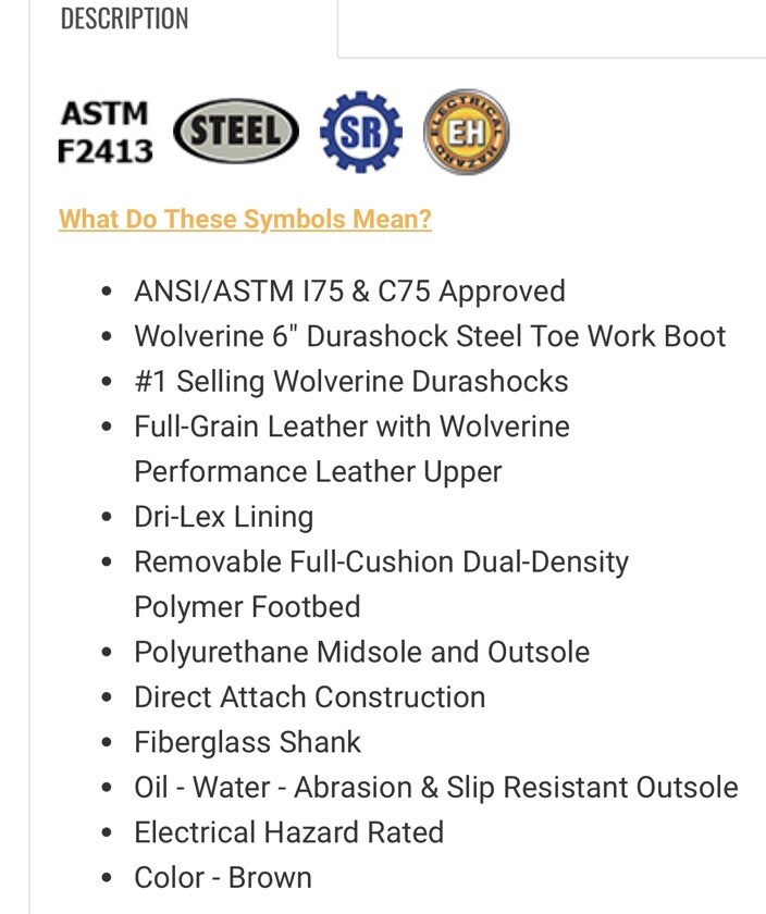 Wolverine Sz 12M 6″ Durashock Steel Toe Work Boot W03120 ANSI/ASTM I75 C75