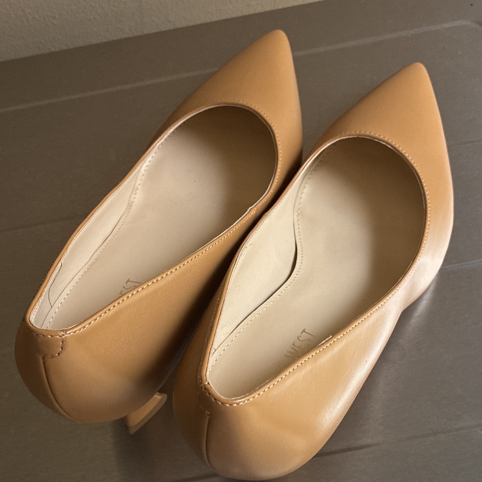 Nine West Cone Heel Pumps, Light Brown Pointed Toe Man Made Materials, 10-M