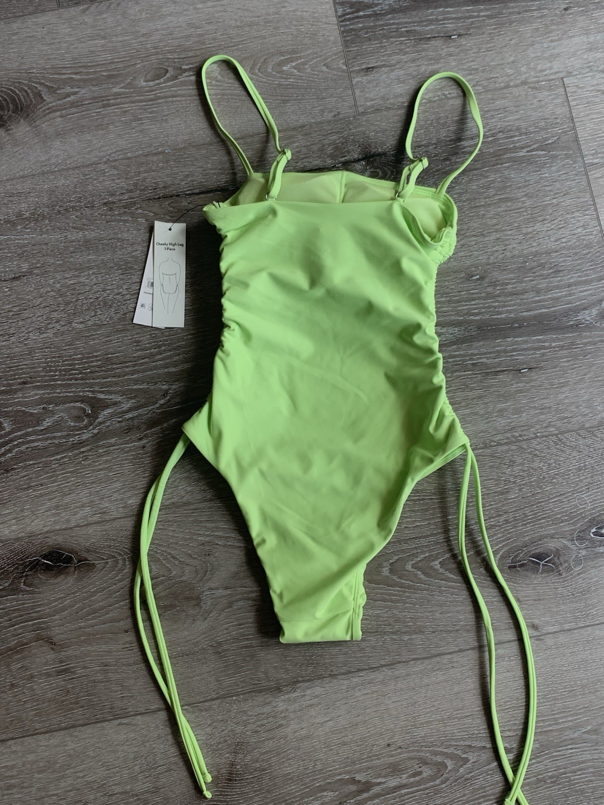 NEW No Boundaries Neon Lime Green Cheeky One Piece Swimsuit Women’s Size 2XS