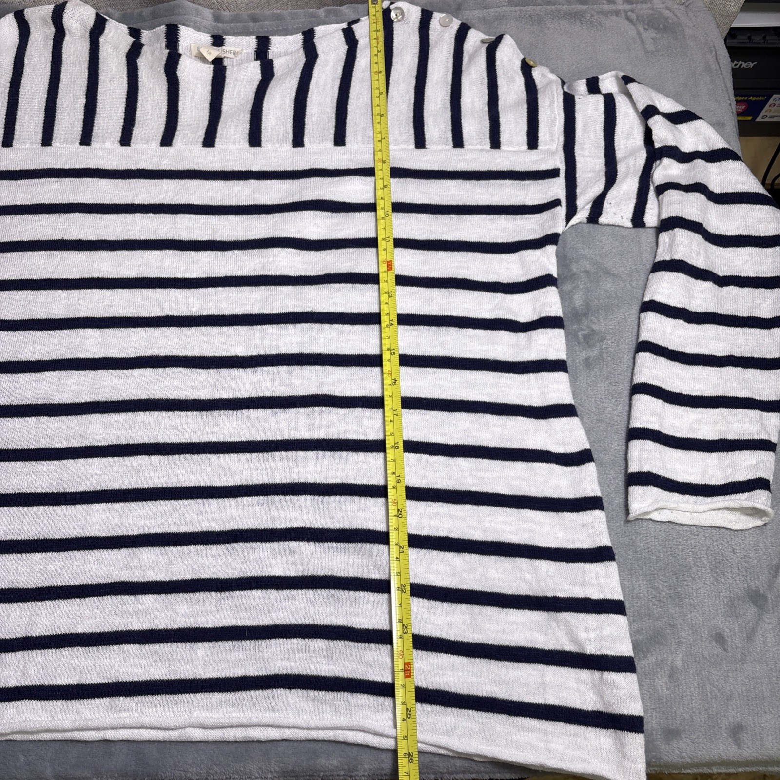 Eileen Fisher Womens Navy & White Linen Cotton Stripe Knit Sweater 1X Drapey