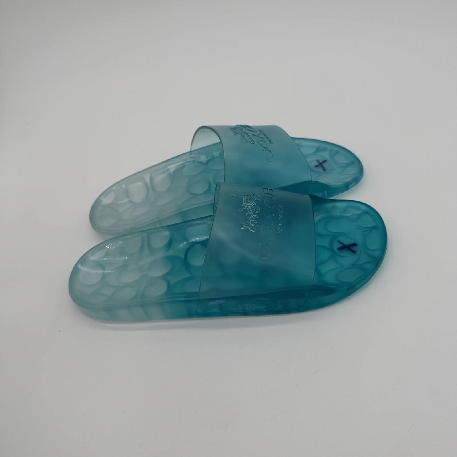 Coach Ulyssa Rubber Jelly Slide Sandals Sea Mist Blue Size 6B New Flaw C3068
