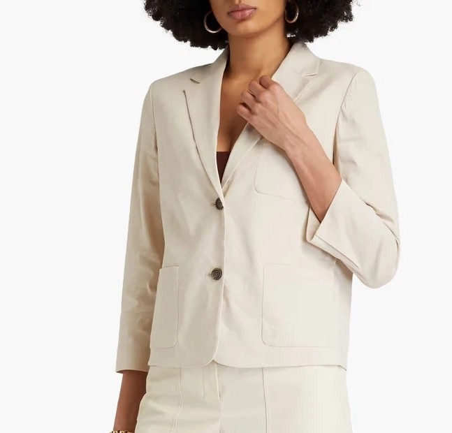 Theory Straw Good Crunch Linen Blend Shrunken Patch Blazer 2 NWT
