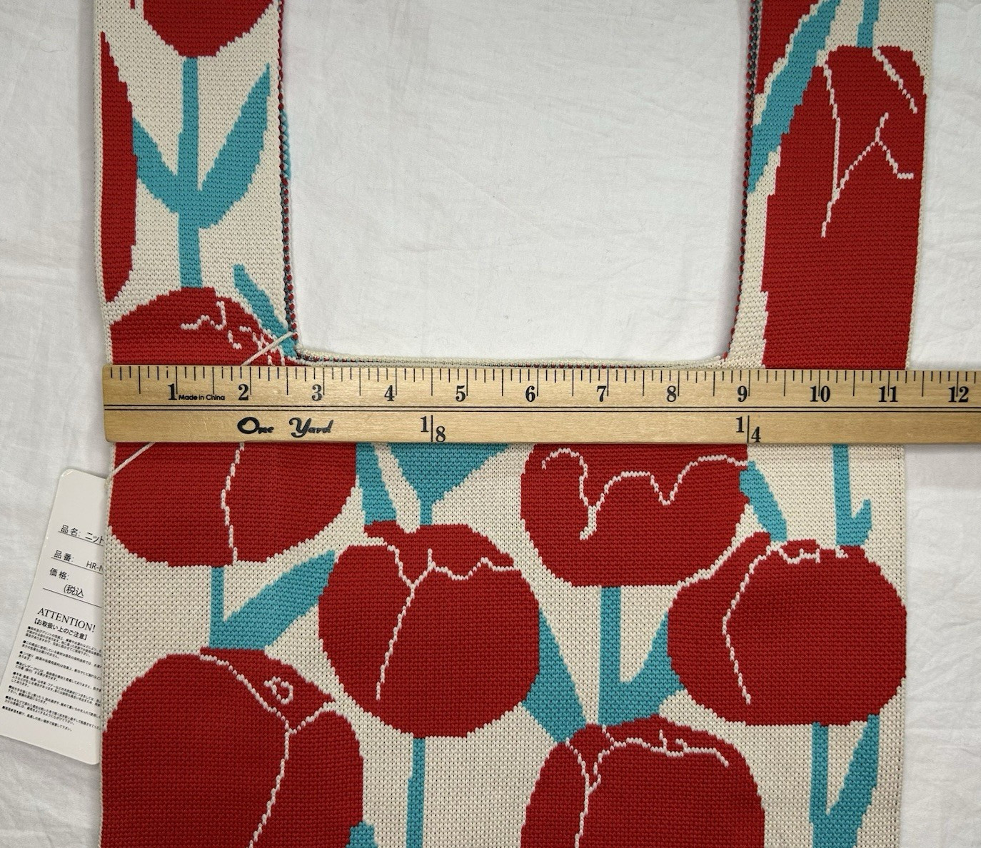 NWT Hund Red Japan Knitted Fabric Hand Bag Tulip Print Adorable