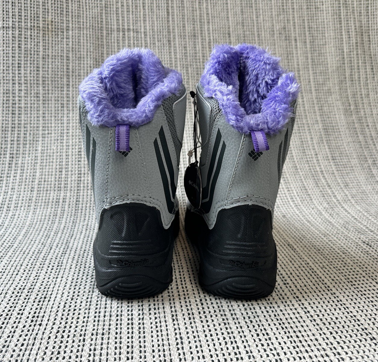 Columbia Bugaboot Girls 2 Gray Purple Snow Boots Faux Fur Waterproof Omni-Heat