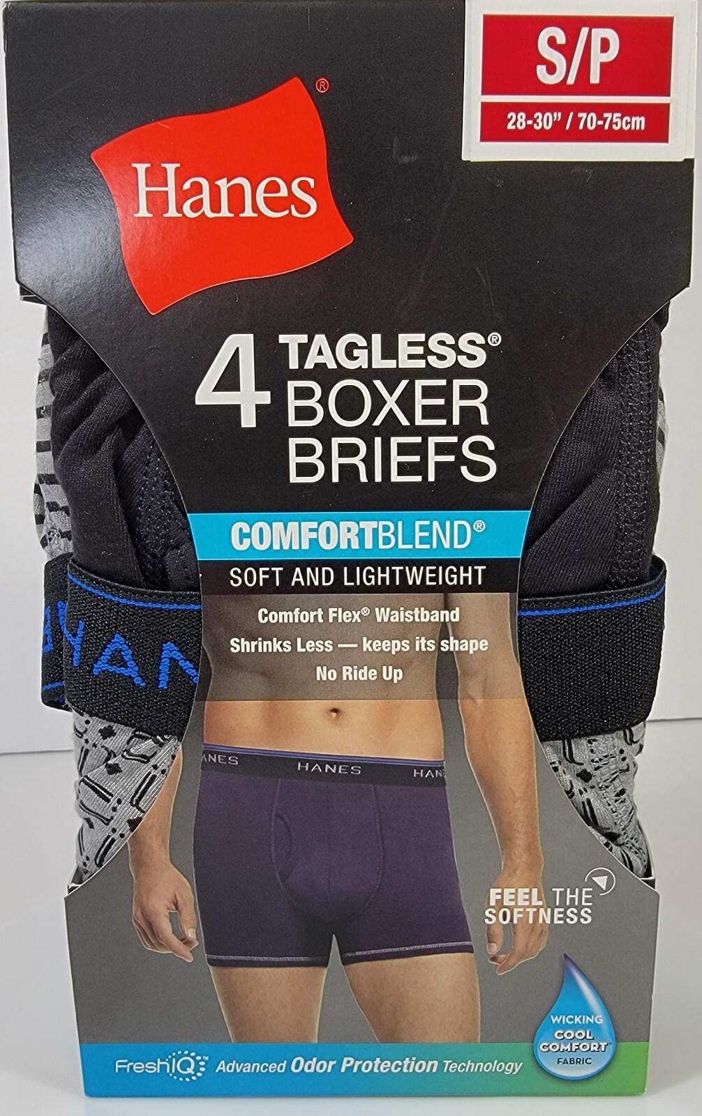 Hanes Tagless Boxer Briefs Men’s S (28-30″) ComfortBlend 4-Pack Assorted Designs