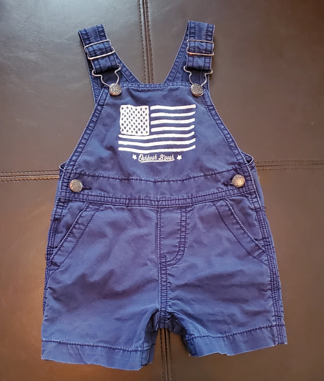 Oshkosh B’gosh Baby Overalls Shortalls 6-9M Blue US American Flag 6-9 Months